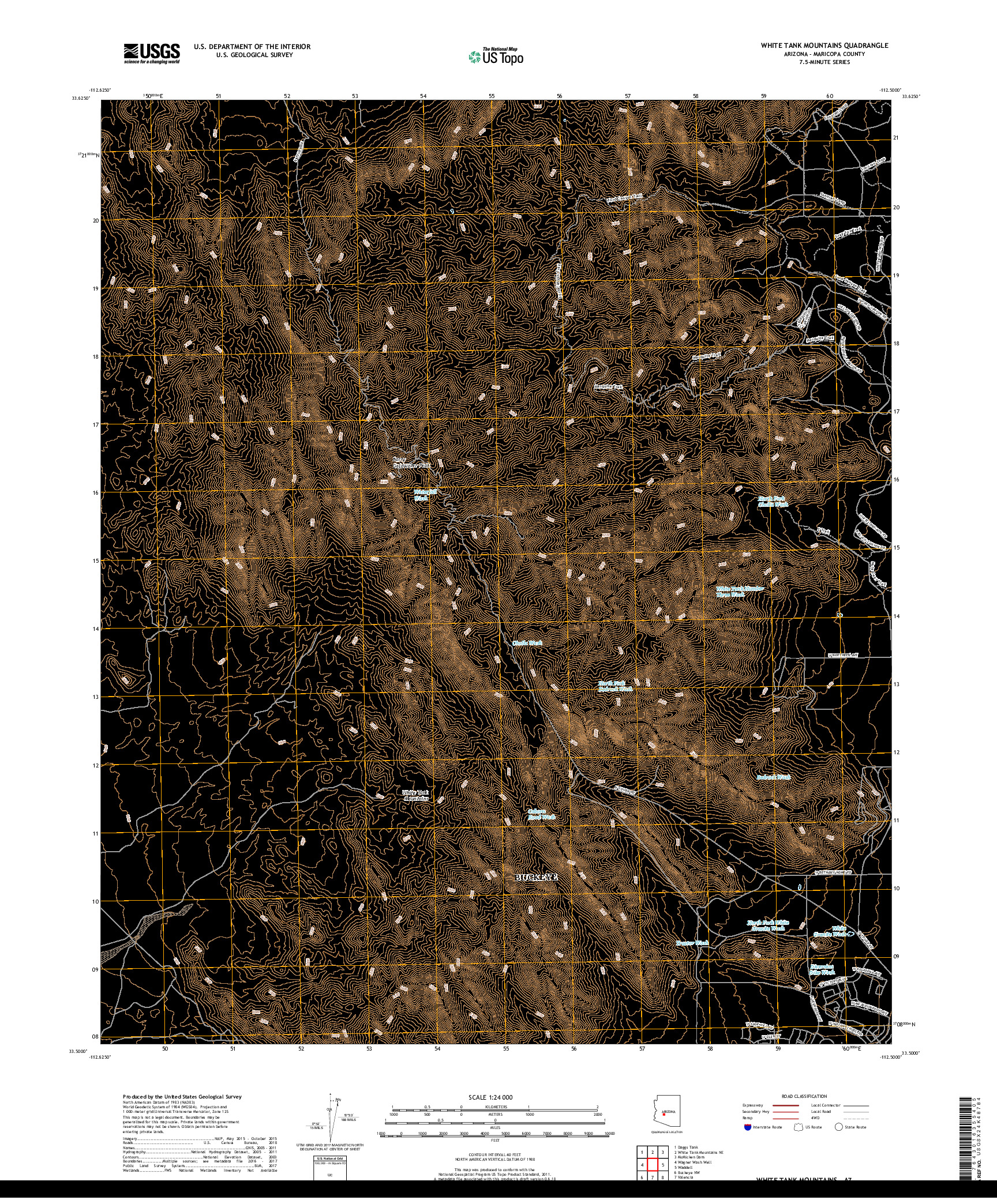 USGS US TOPO 7.5-MINUTE MAP FOR WHITE TANK MOUNTAINS, AZ 2018