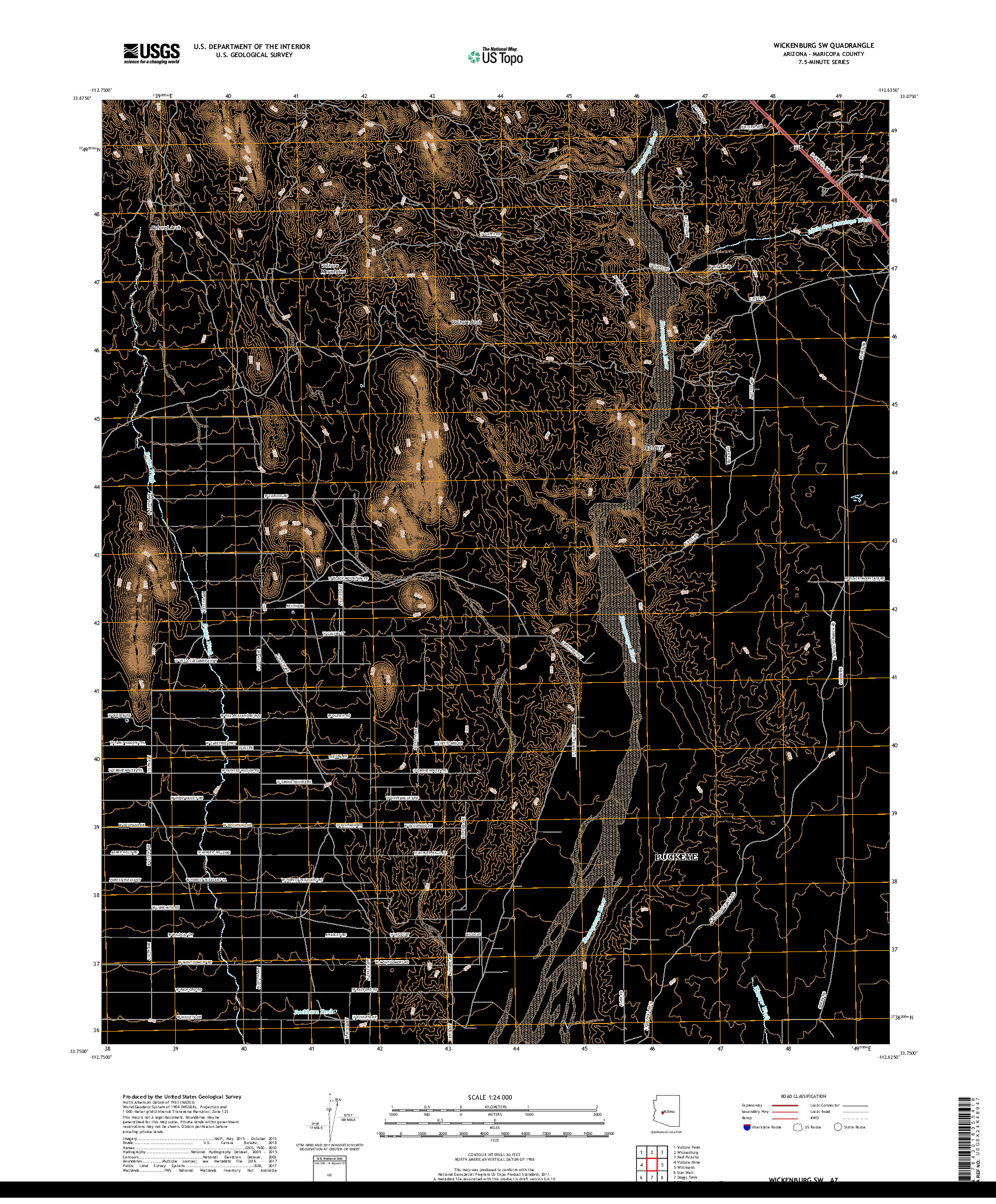 USGS US TOPO 7.5-MINUTE MAP FOR WICKENBURG SW, AZ 2018