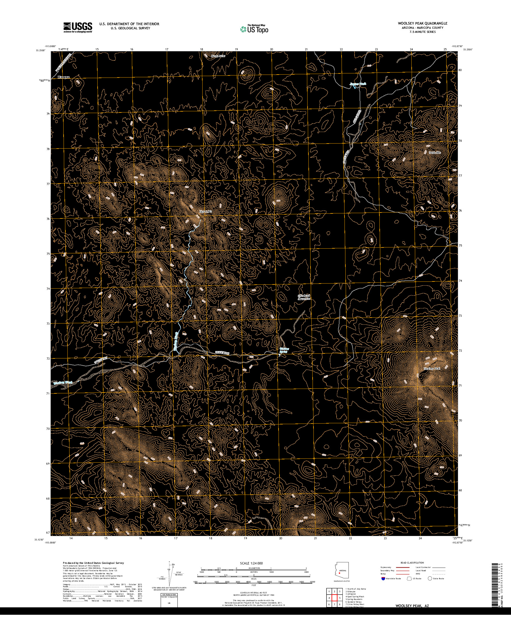 USGS US TOPO 7.5-MINUTE MAP FOR WOOLSEY PEAK, AZ 2018