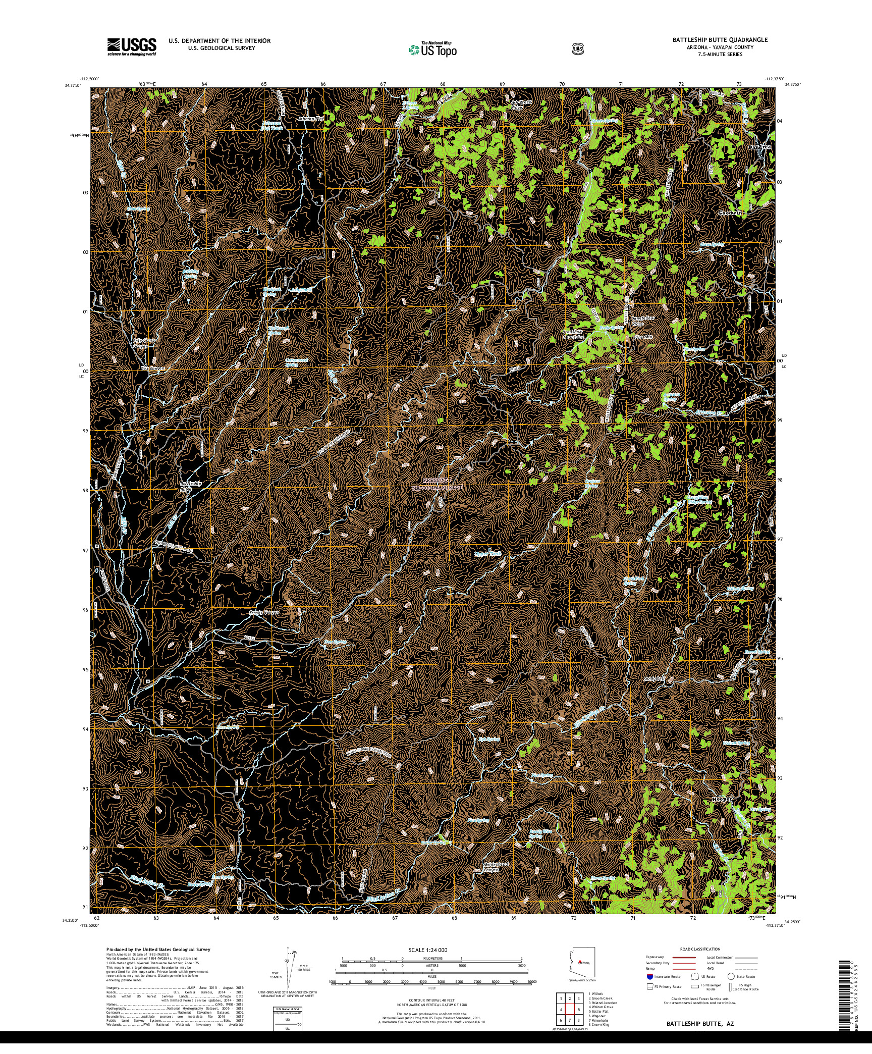 USGS US TOPO 7.5-MINUTE MAP FOR BATTLESHIP BUTTE, AZ 2018