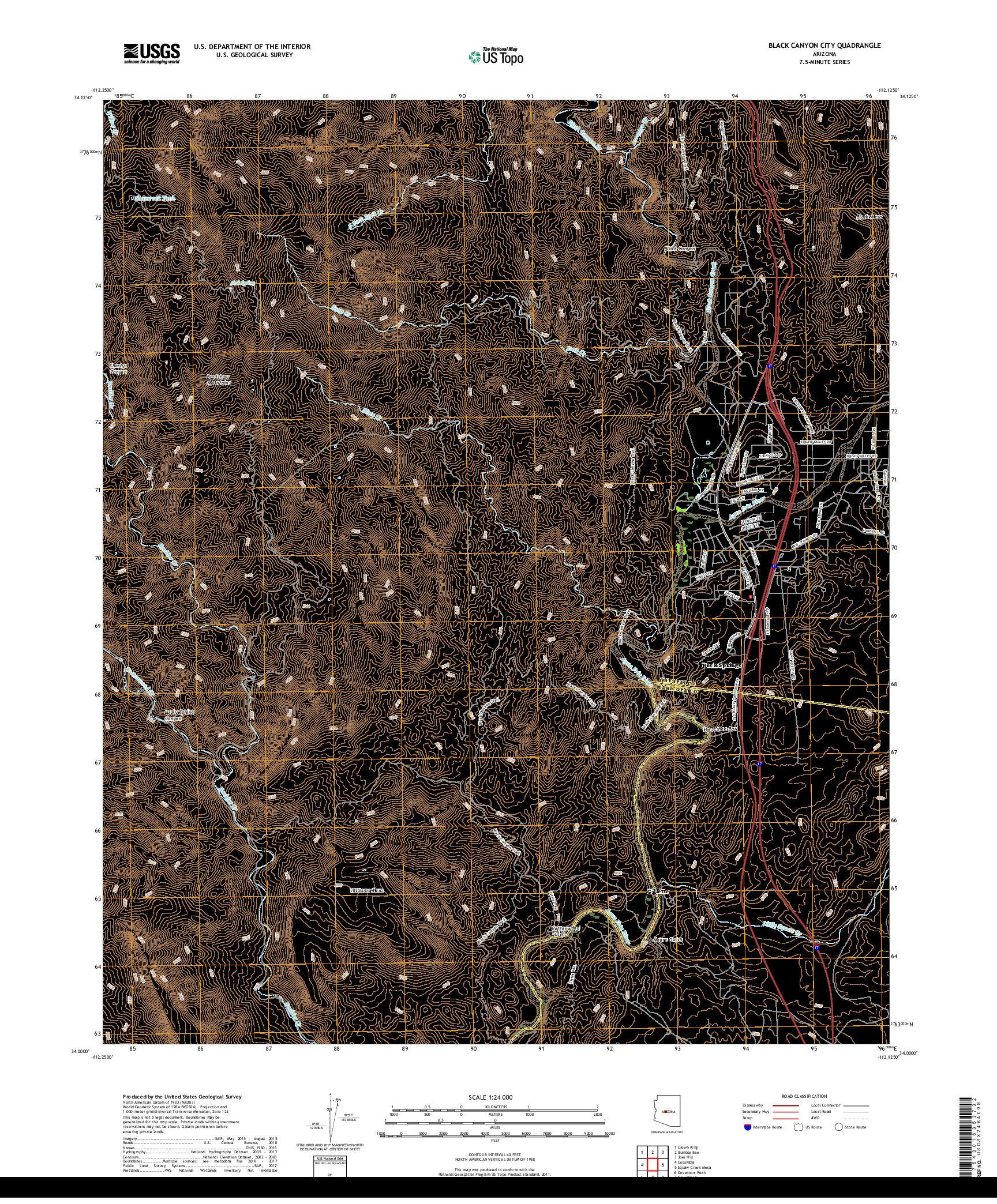 USGS US TOPO 7.5-MINUTE MAP FOR BLACK CANYON CITY, AZ 2018