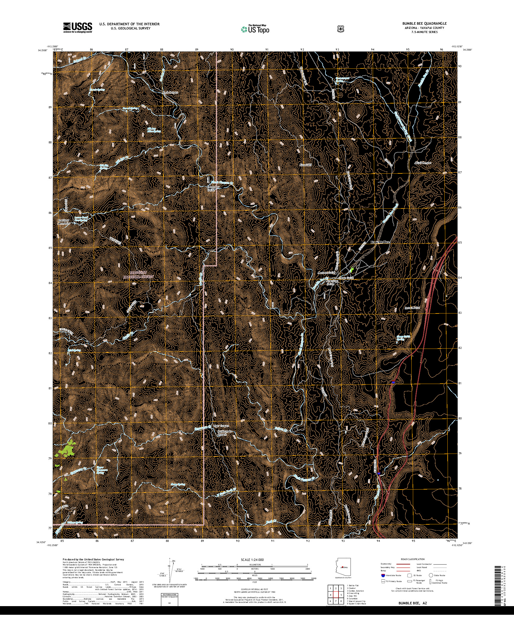 USGS US TOPO 7.5-MINUTE MAP FOR BUMBLE BEE, AZ 2018