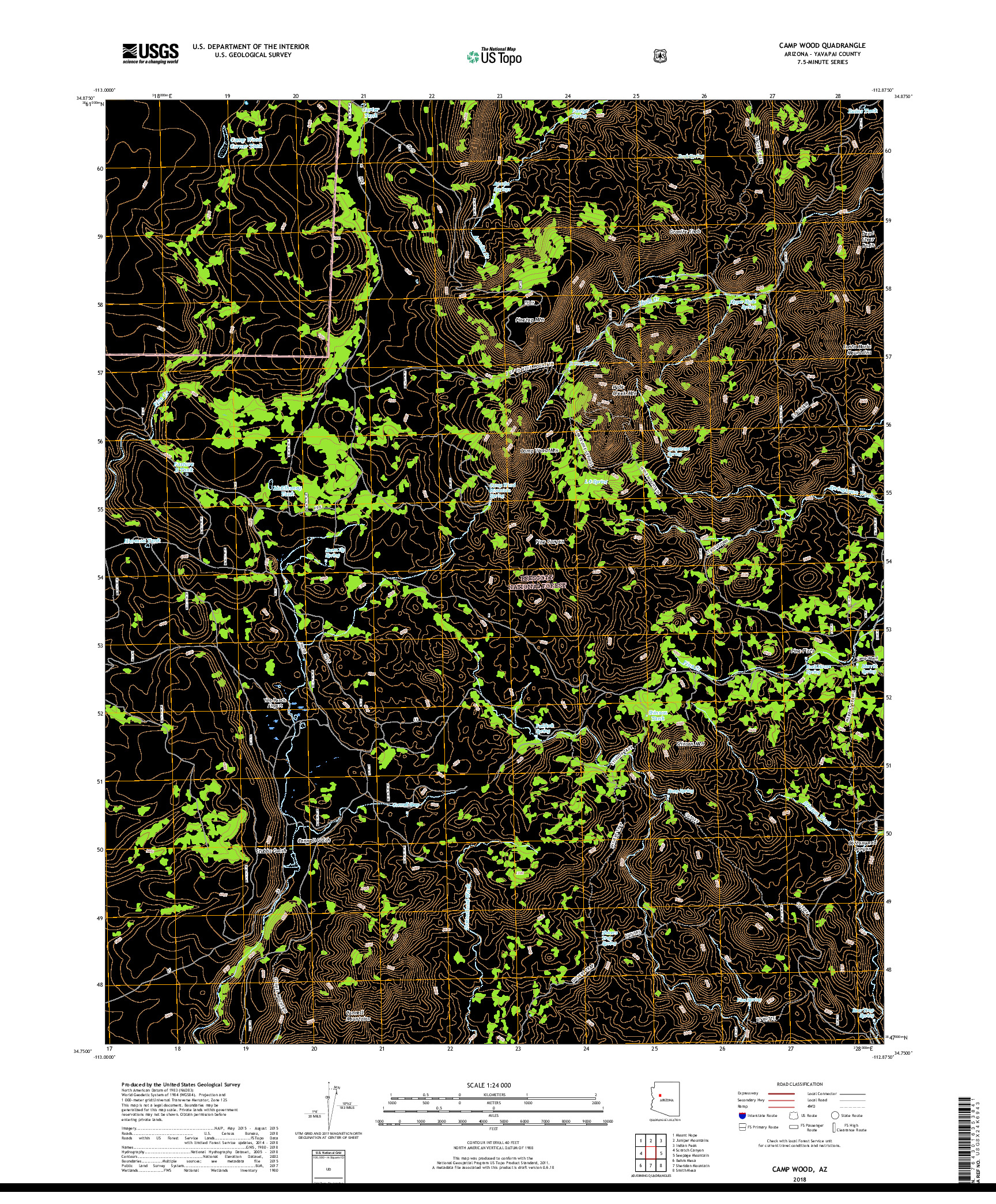 USGS US TOPO 7.5-MINUTE MAP FOR CAMP WOOD, AZ 2018