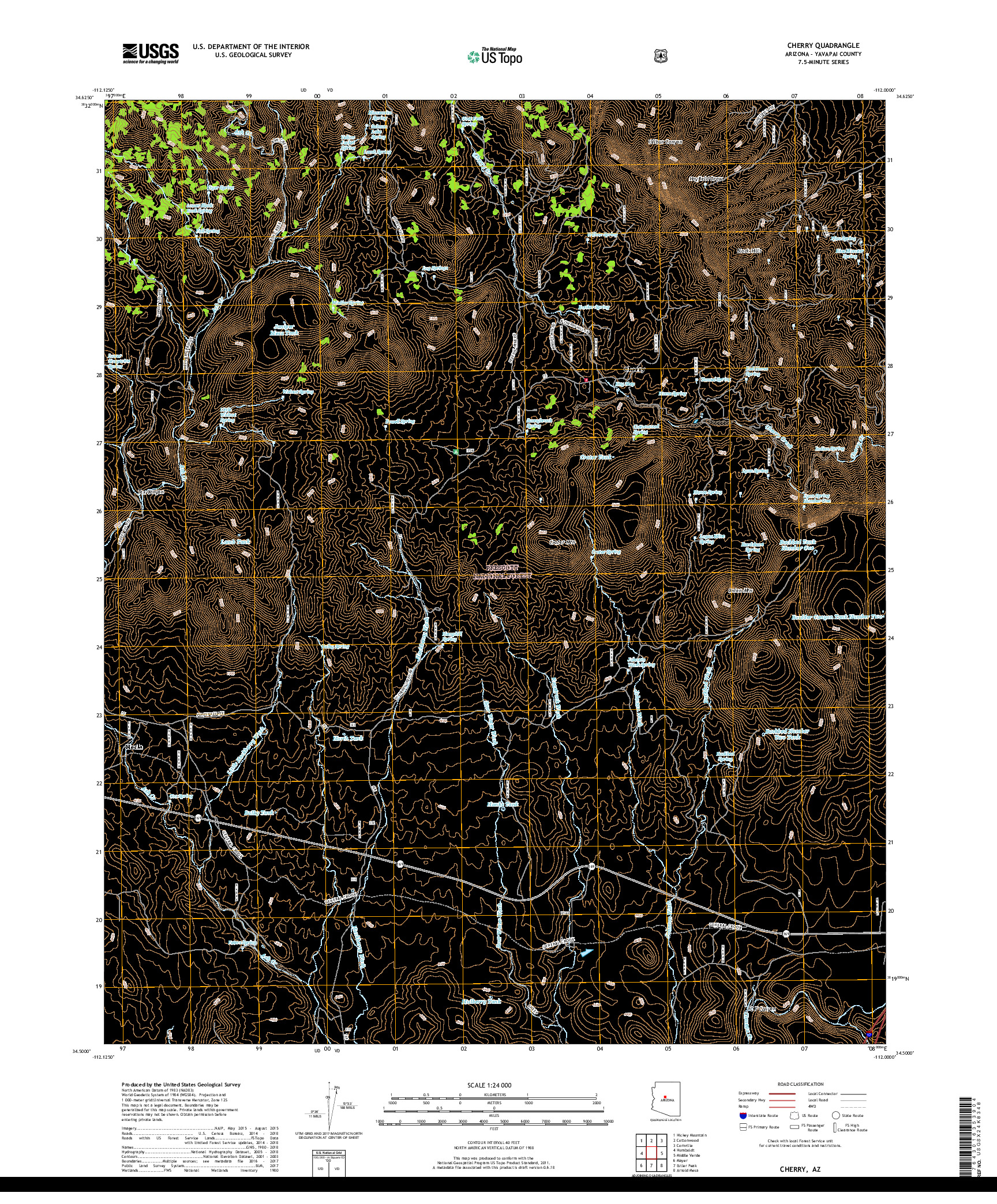 USGS US TOPO 7.5-MINUTE MAP FOR CHERRY, AZ 2018