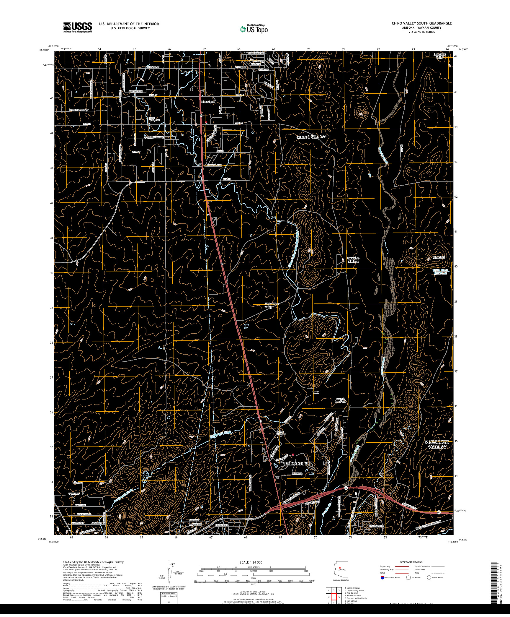 USGS US TOPO 7.5-MINUTE MAP FOR CHINO VALLEY SOUTH, AZ 2018