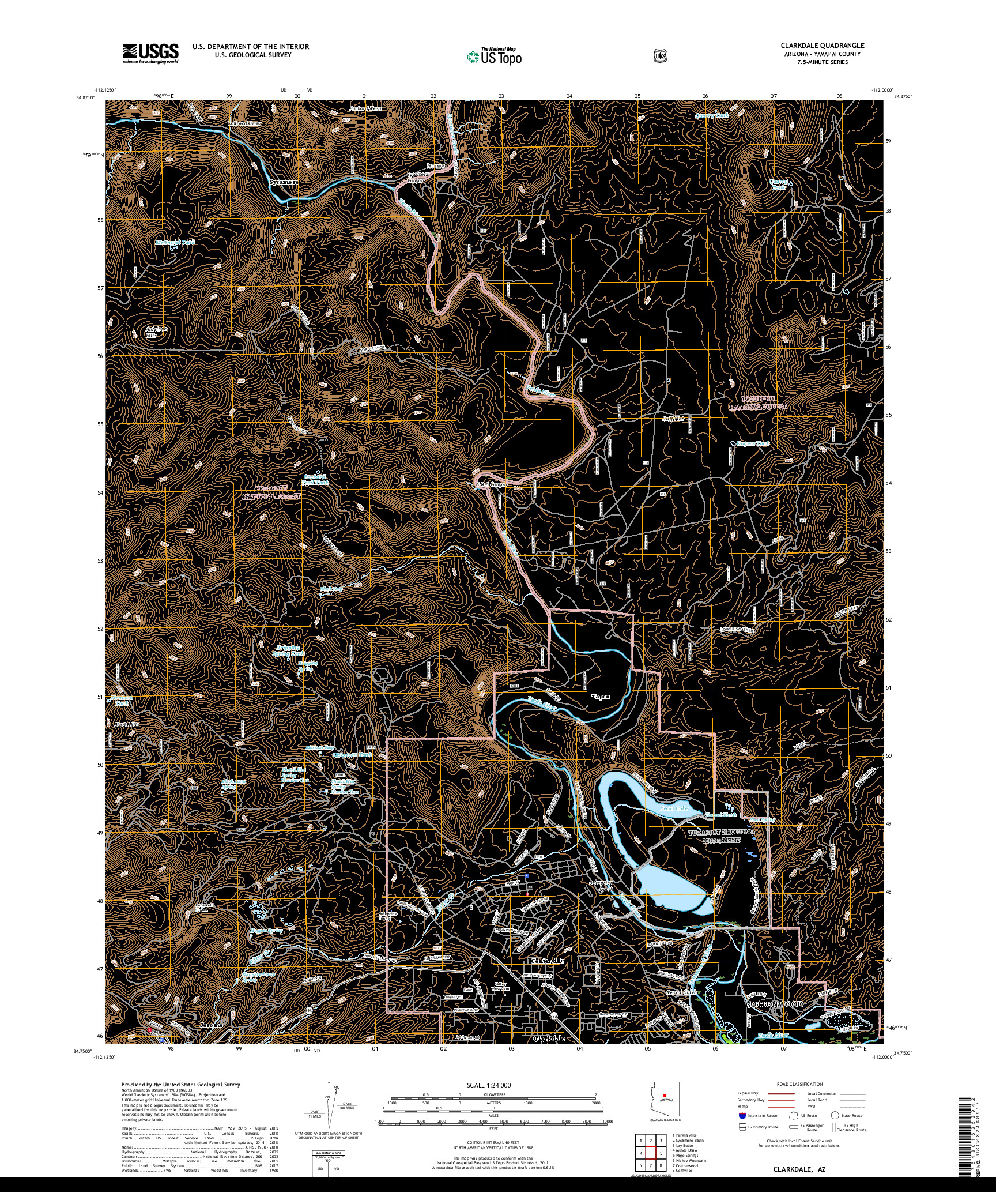 USGS US TOPO 7.5-MINUTE MAP FOR CLARKDALE, AZ 2018