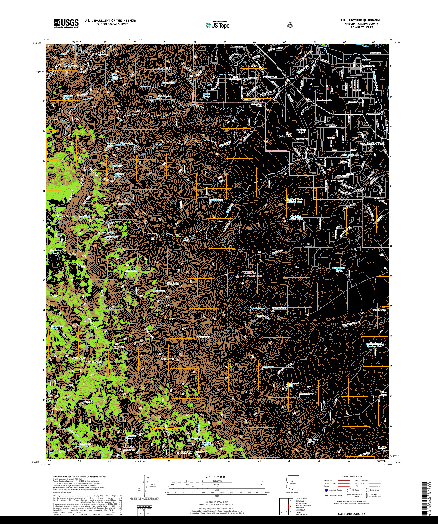 USGS US TOPO 7.5-MINUTE MAP FOR COTTONWOOD, AZ 2018