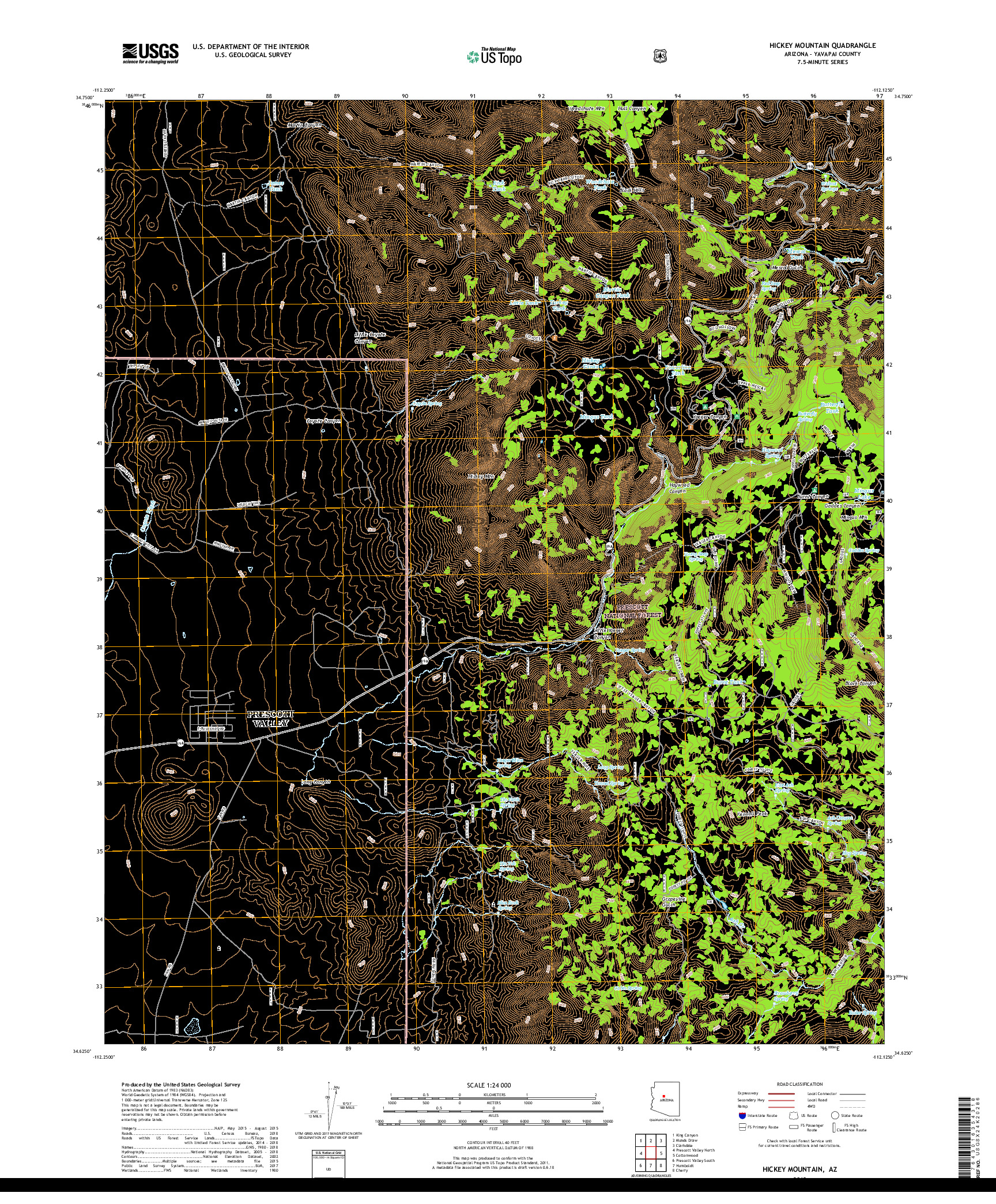 USGS US TOPO 7.5-MINUTE MAP FOR HICKEY MOUNTAIN, AZ 2018