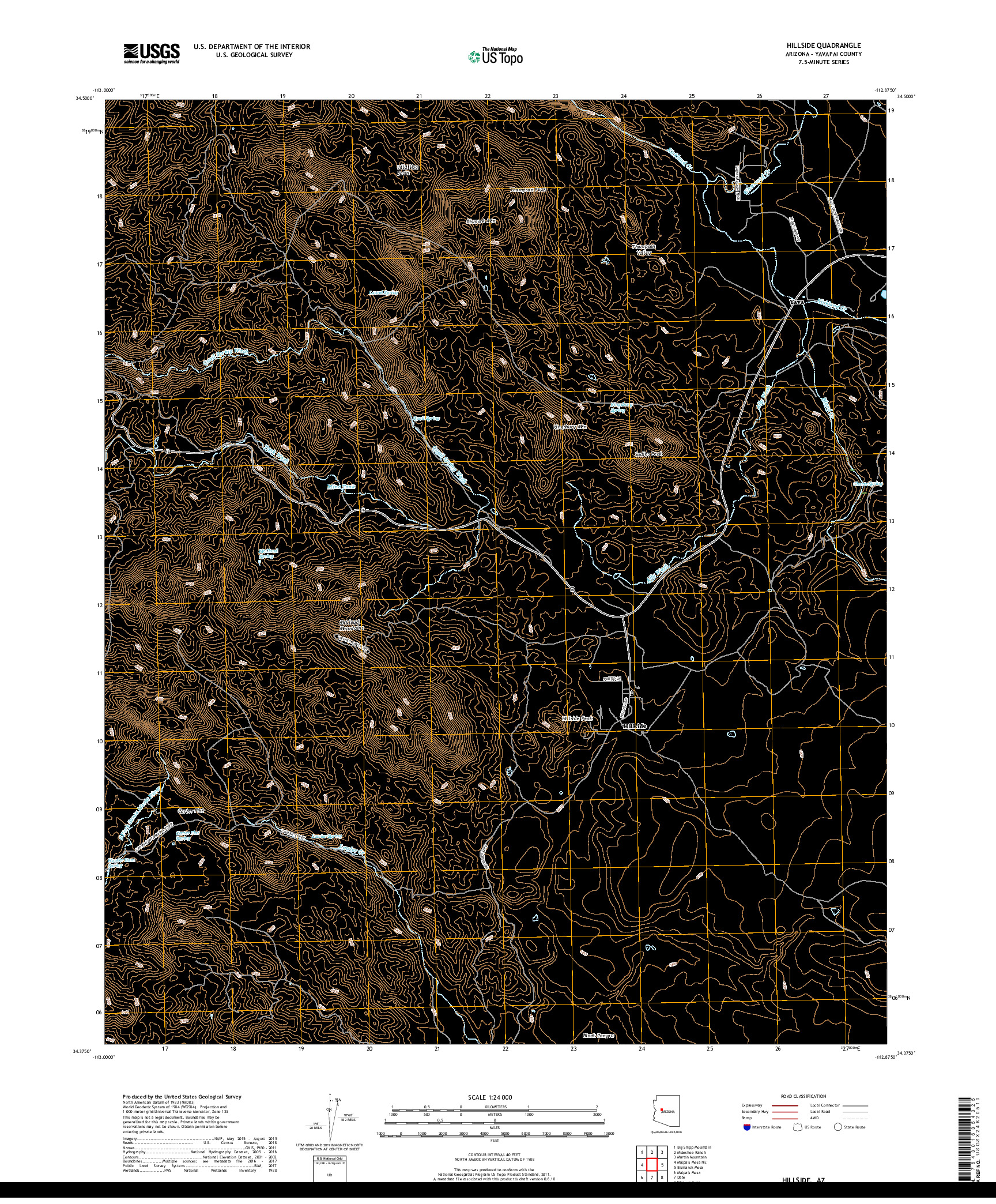 USGS US TOPO 7.5-MINUTE MAP FOR HILLSIDE, AZ 2018