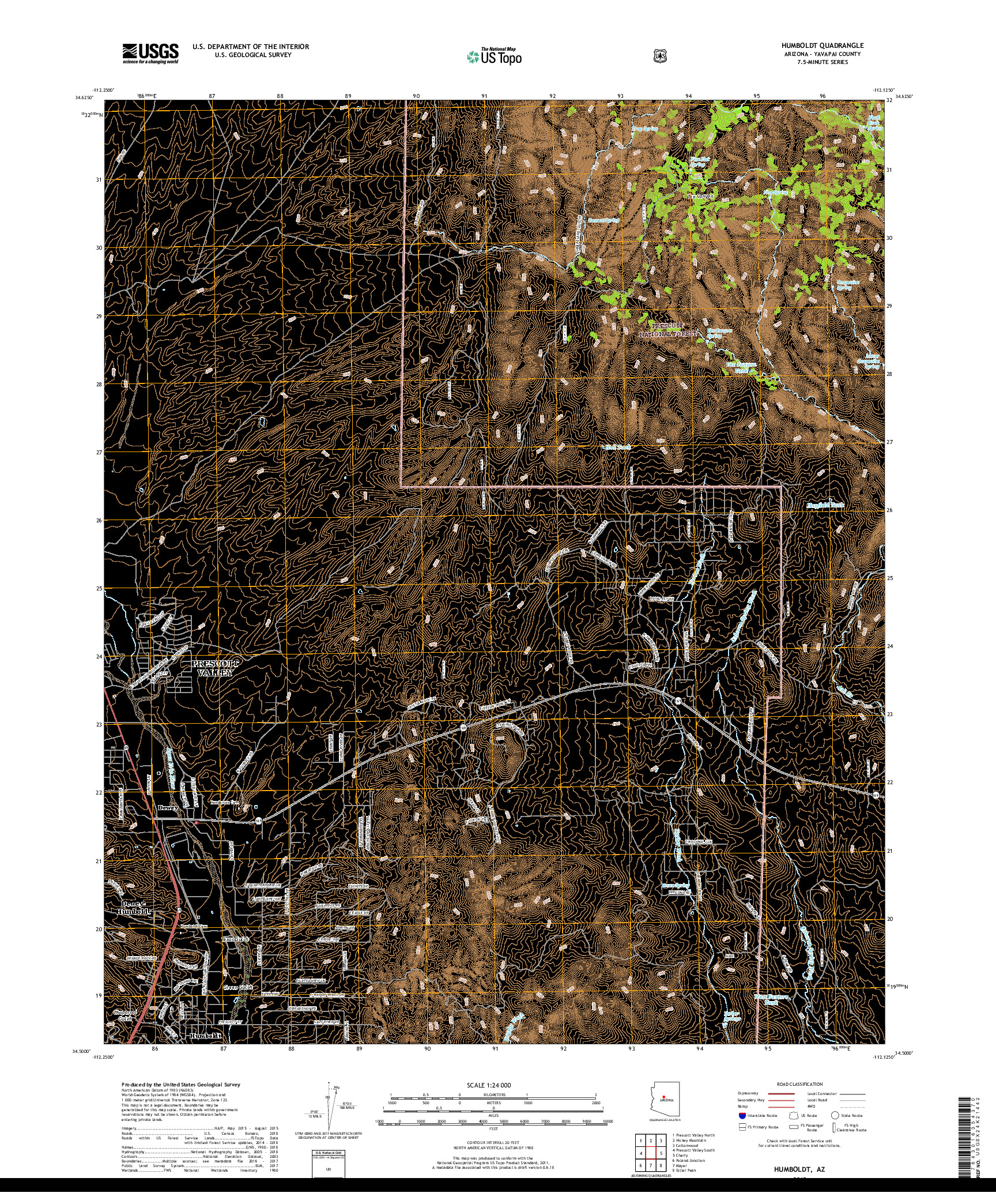 USGS US TOPO 7.5-MINUTE MAP FOR HUMBOLDT, AZ 2018