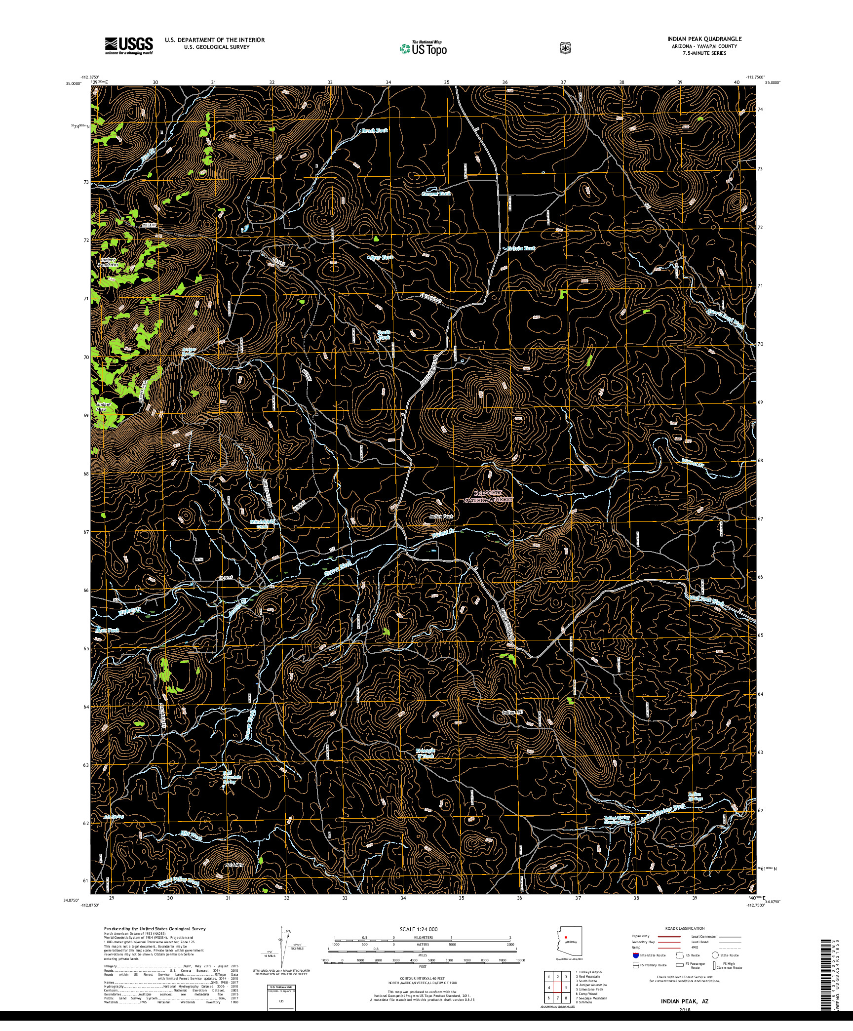 USGS US TOPO 7.5-MINUTE MAP FOR INDIAN PEAK, AZ 2018