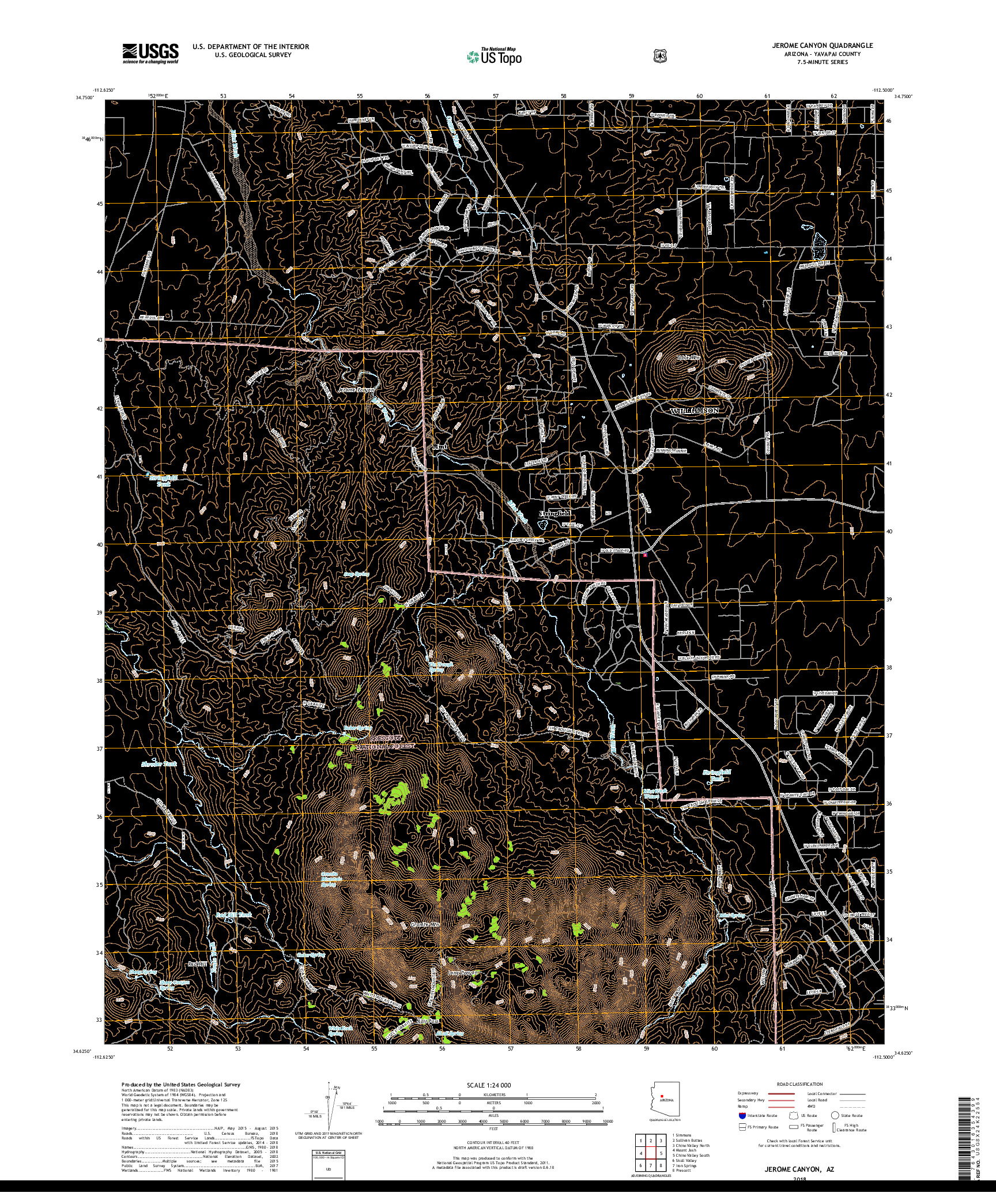 USGS US TOPO 7.5-MINUTE MAP FOR JEROME CANYON, AZ 2018