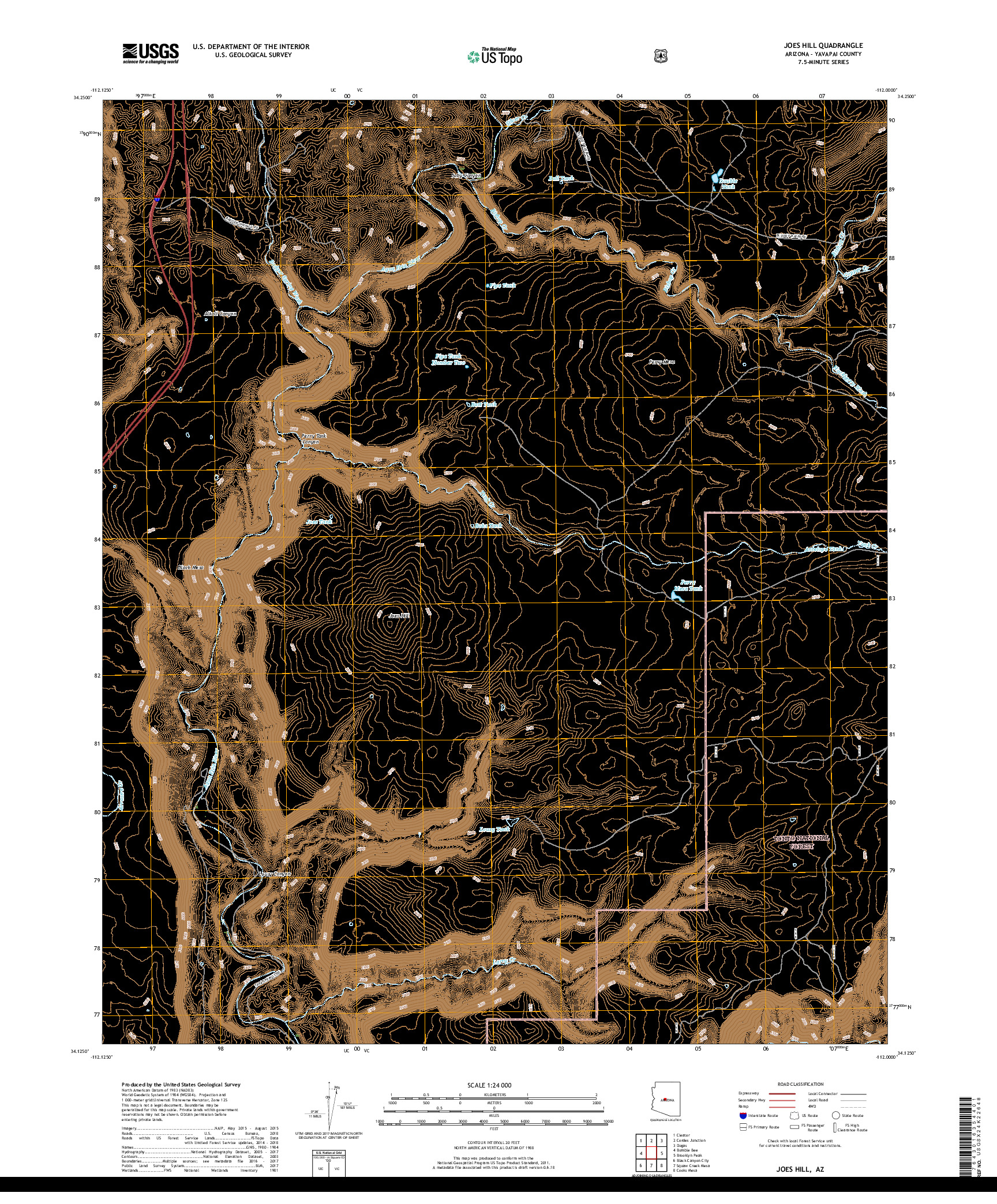 USGS US TOPO 7.5-MINUTE MAP FOR JOES HILL, AZ 2018