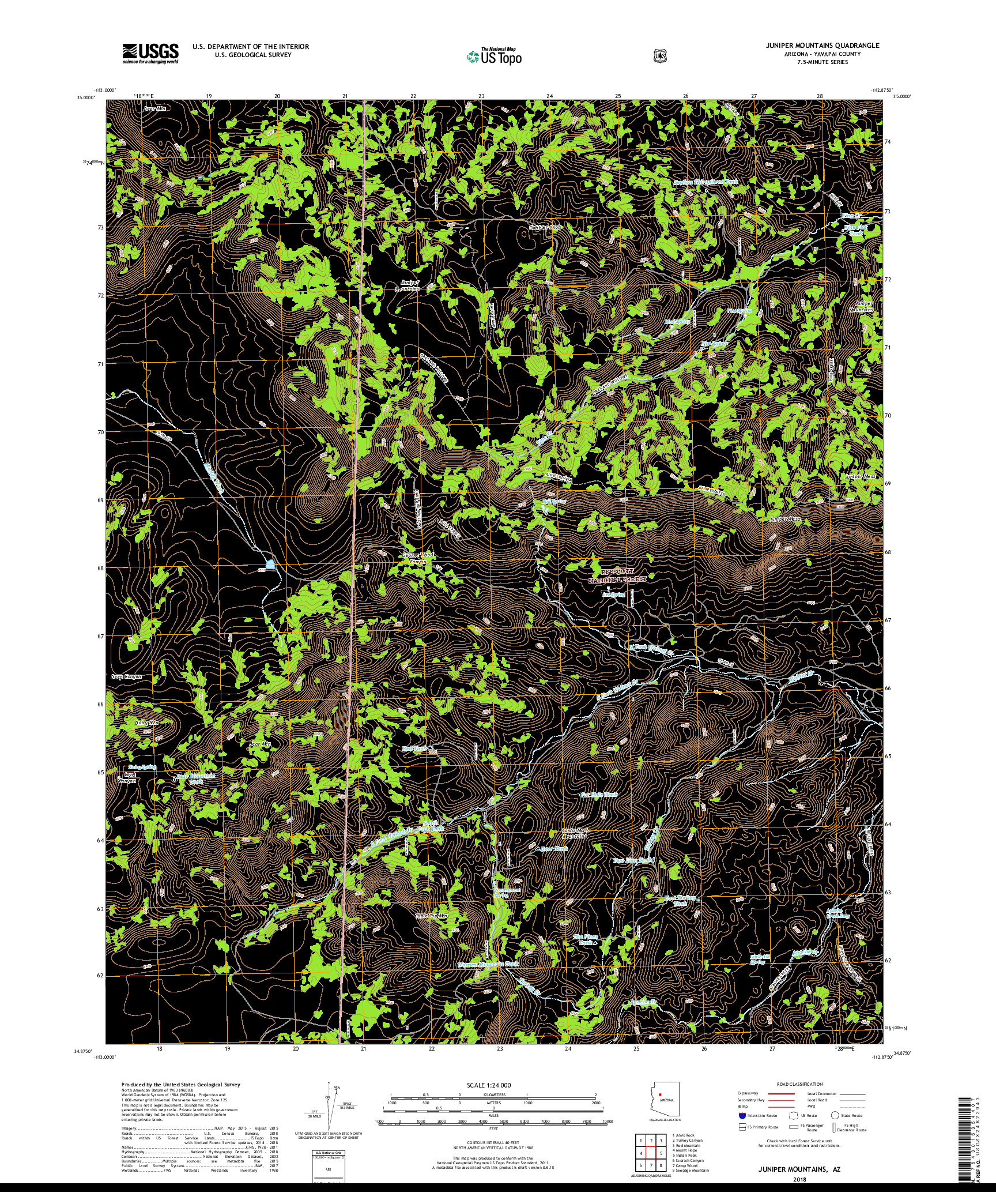 USGS US TOPO 7.5-MINUTE MAP FOR JUNIPER MOUNTAINS, AZ 2018