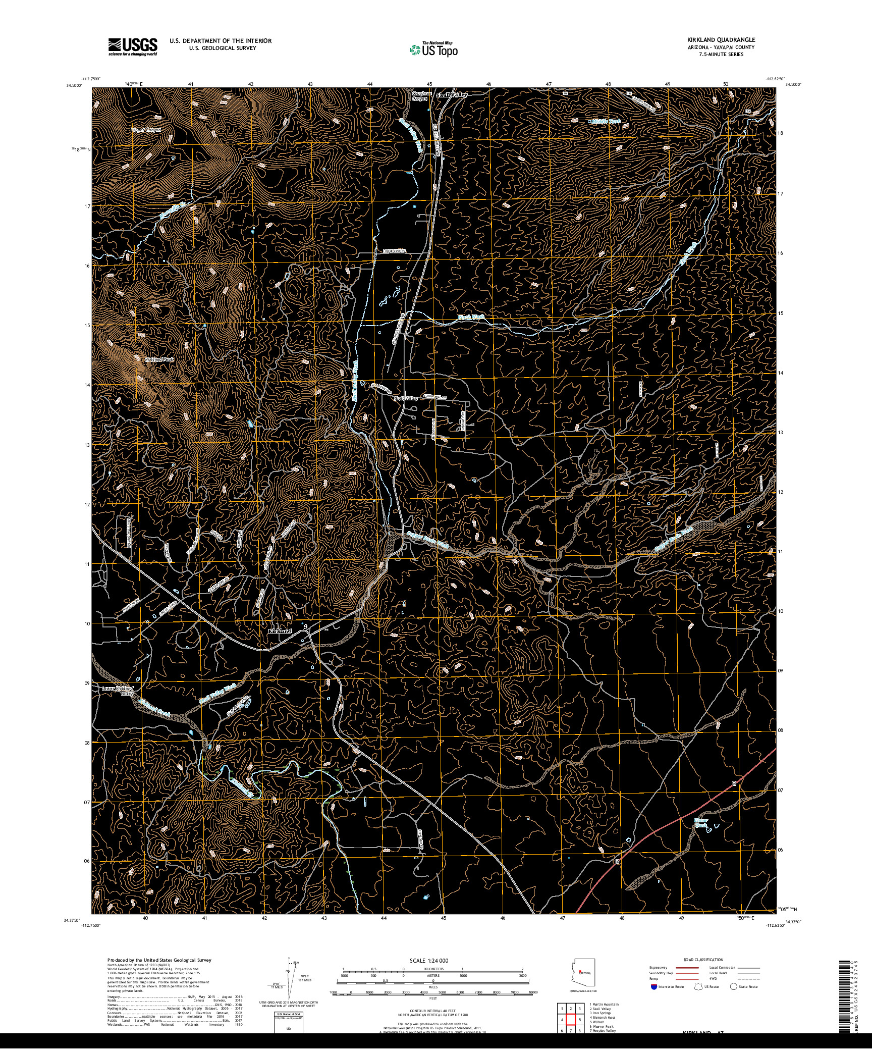 USGS US TOPO 7.5-MINUTE MAP FOR KIRKLAND, AZ 2018