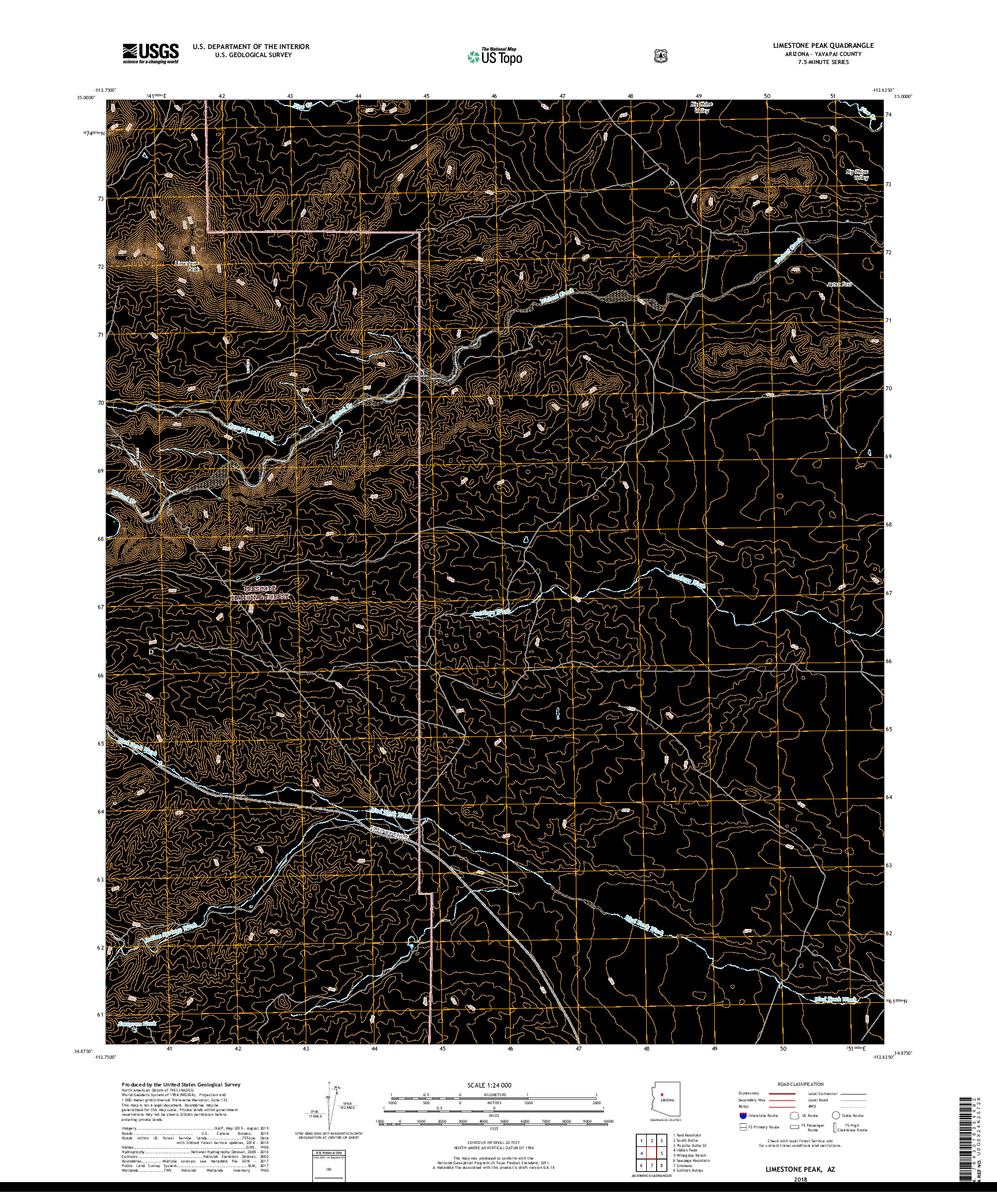 USGS US TOPO 7.5-MINUTE MAP FOR LIMESTONE PEAK, AZ 2018