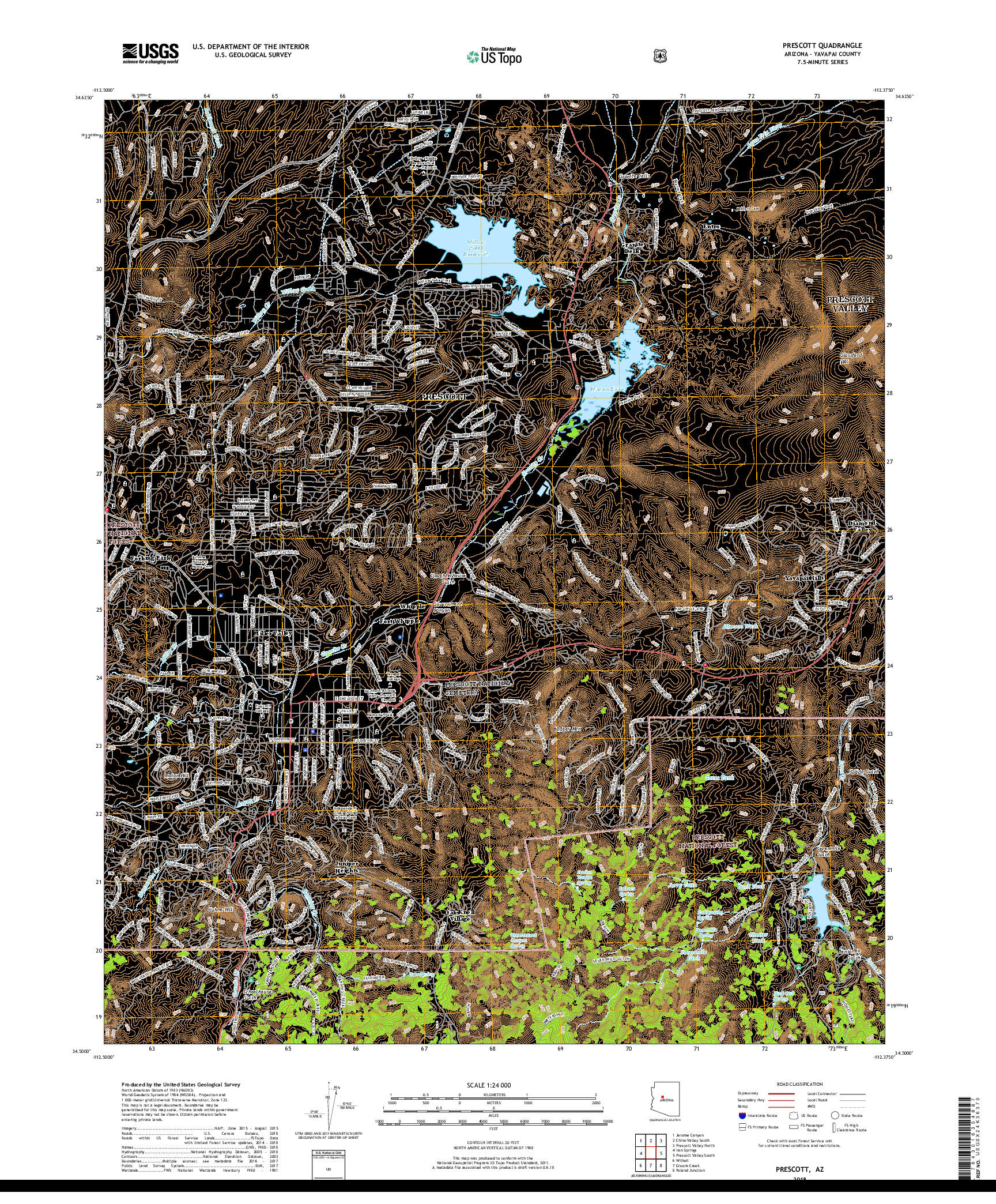 USGS US TOPO 7.5-MINUTE MAP FOR PRESCOTT, AZ 2018