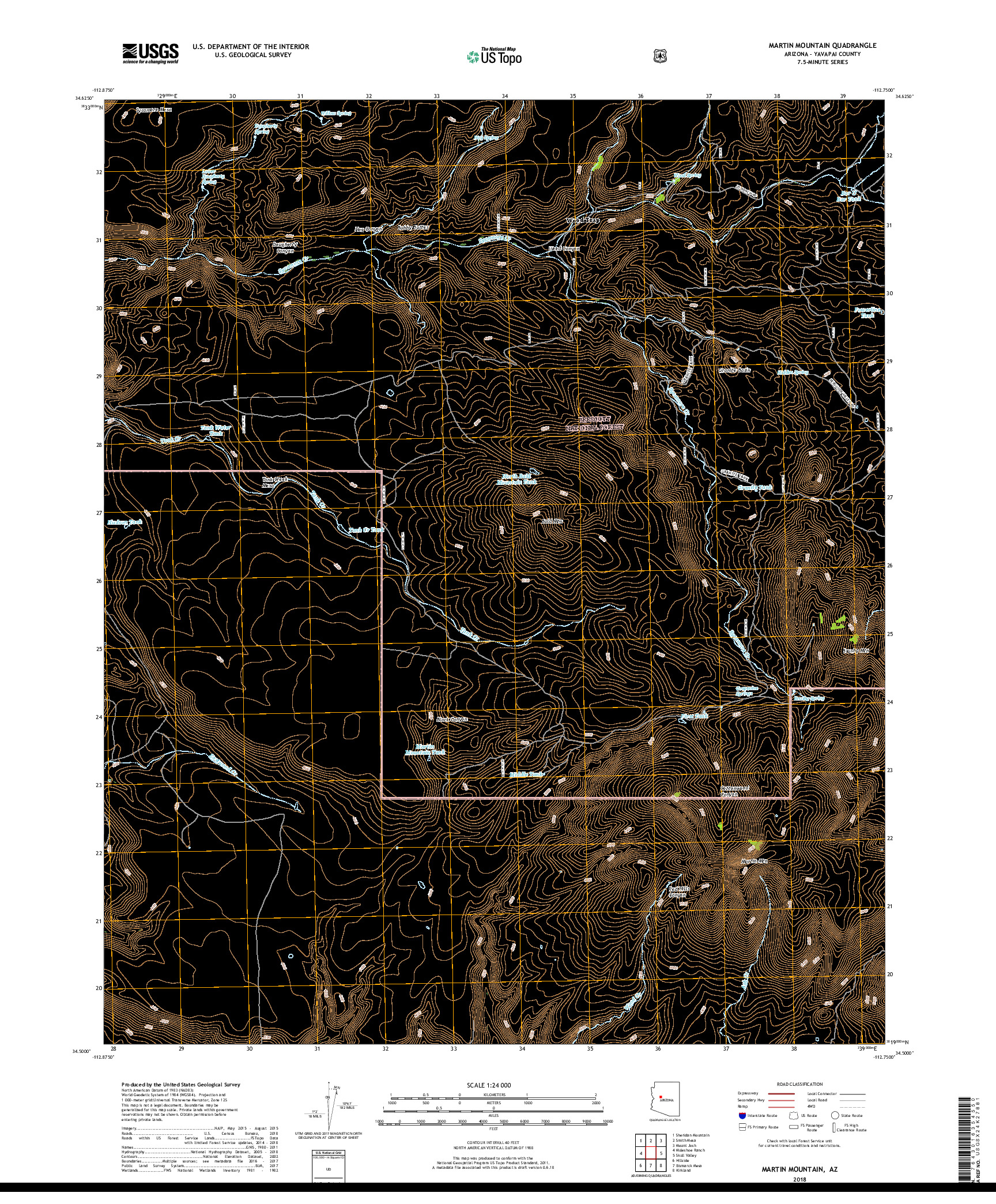 USGS US TOPO 7.5-MINUTE MAP FOR MARTIN MOUNTAIN, AZ 2018
