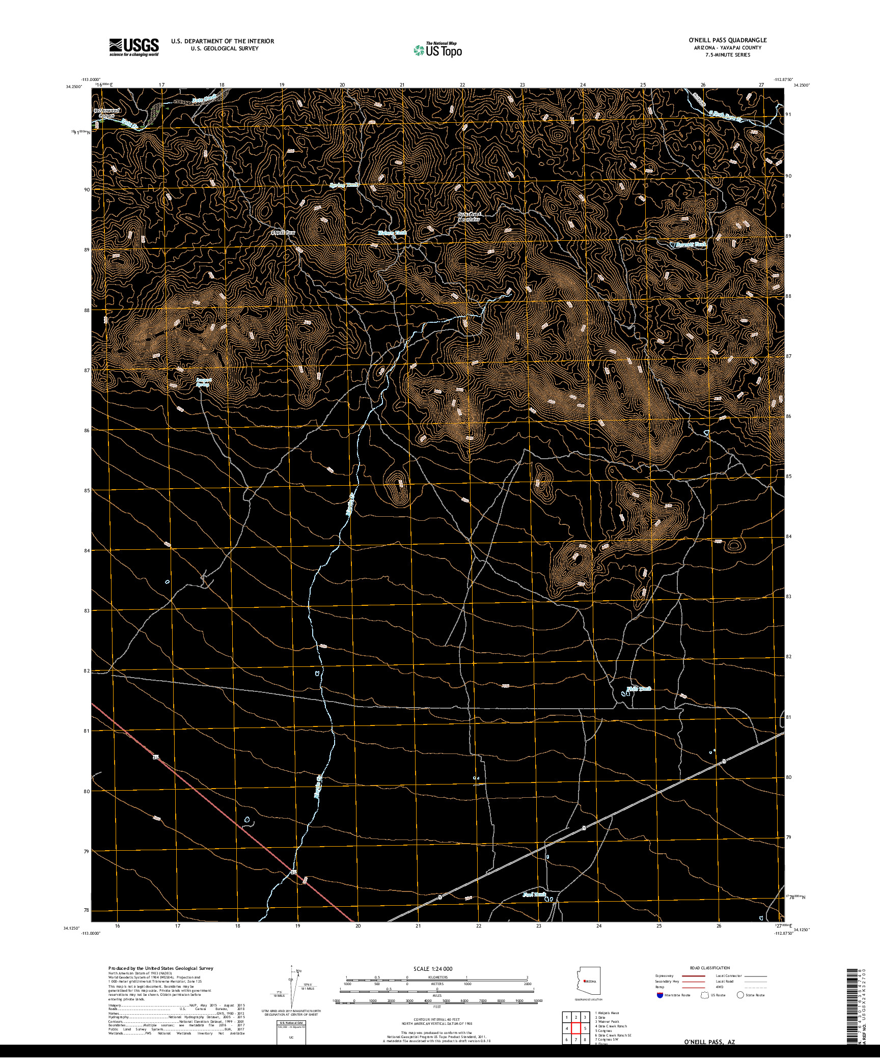 USGS US TOPO 7.5-MINUTE MAP FOR O'NEILL PASS, AZ 2018