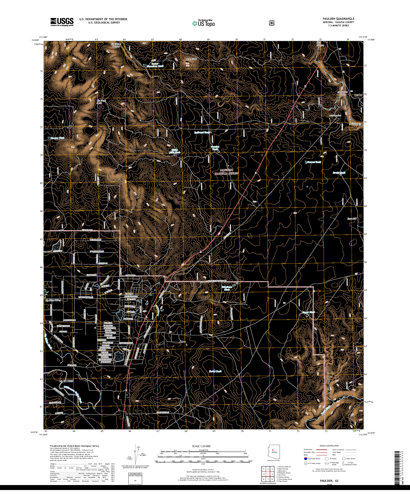 USGS US TOPO 7.5-MINUTE MAP FOR PAULDEN, AZ 2018