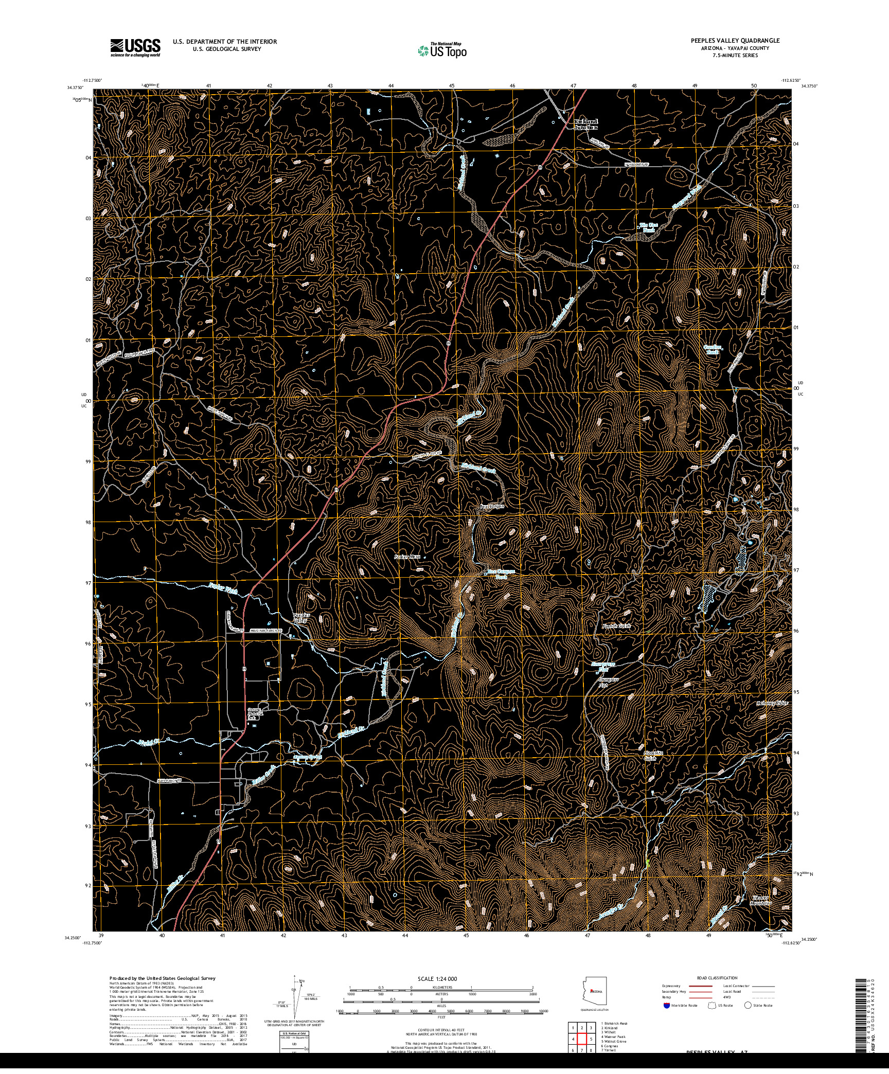 USGS US TOPO 7.5-MINUTE MAP FOR PEEPLES VALLEY, AZ 2018