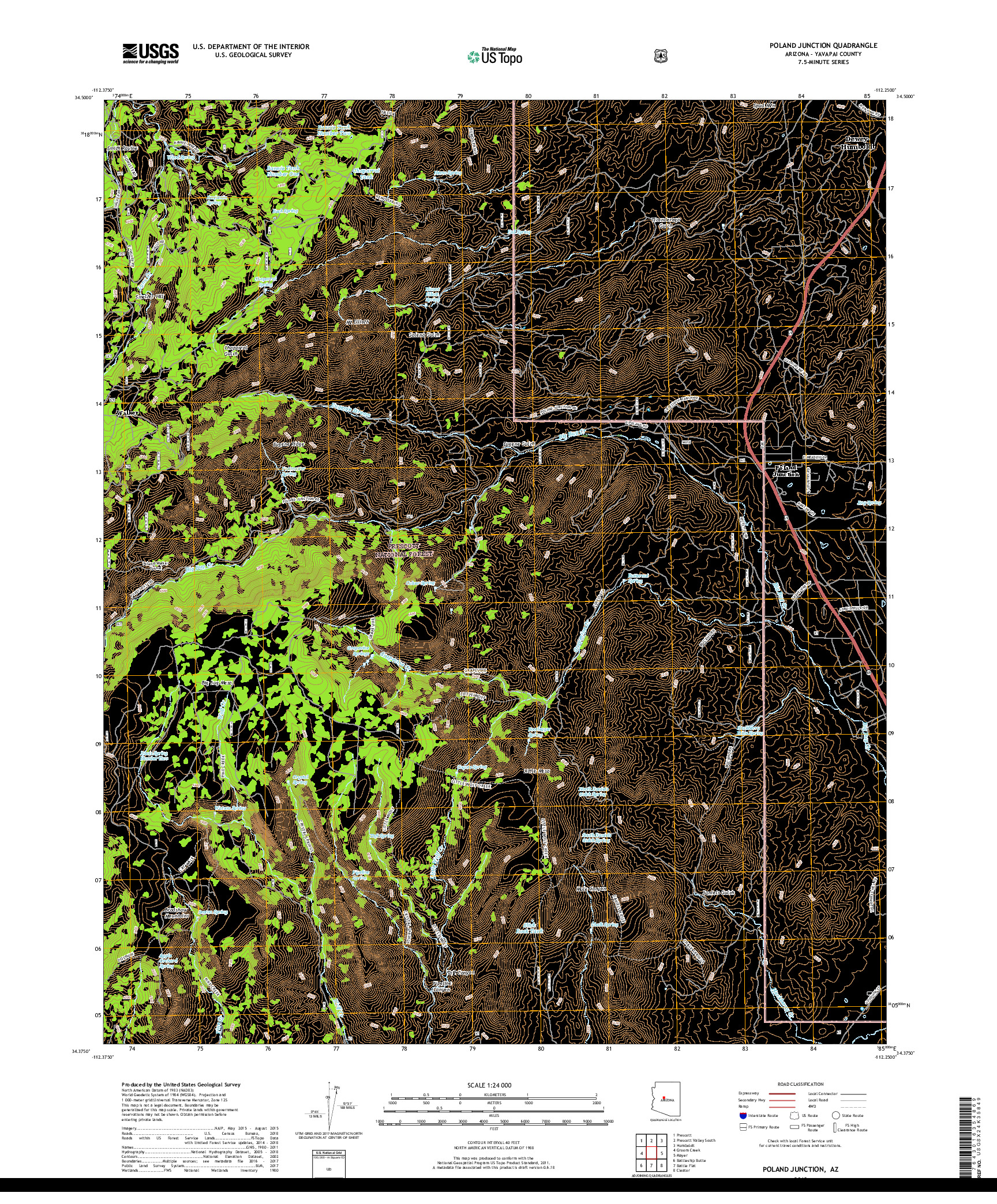 USGS US TOPO 7.5-MINUTE MAP FOR POLAND JUNCTION, AZ 2018