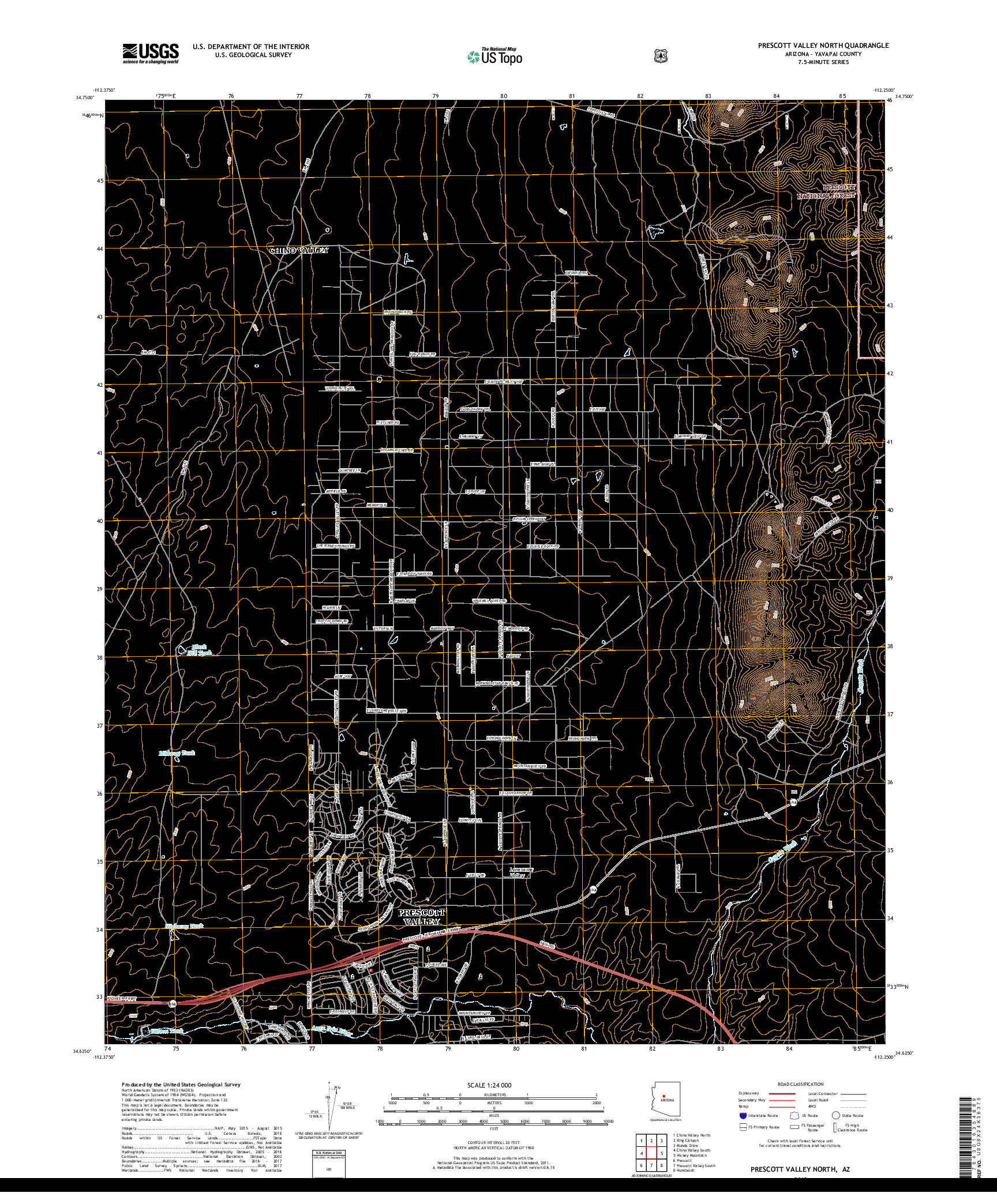 USGS US TOPO 7.5-MINUTE MAP FOR PRESCOTT VALLEY NORTH, AZ 2018