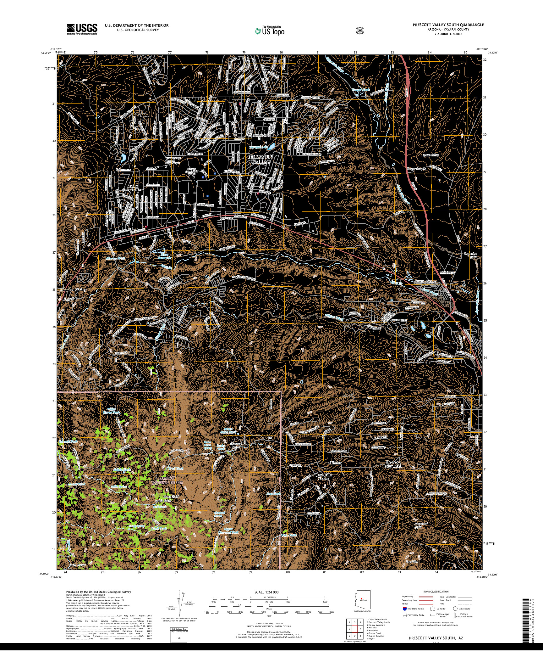 USGS US TOPO 7.5-MINUTE MAP FOR PRESCOTT VALLEY SOUTH, AZ 2018