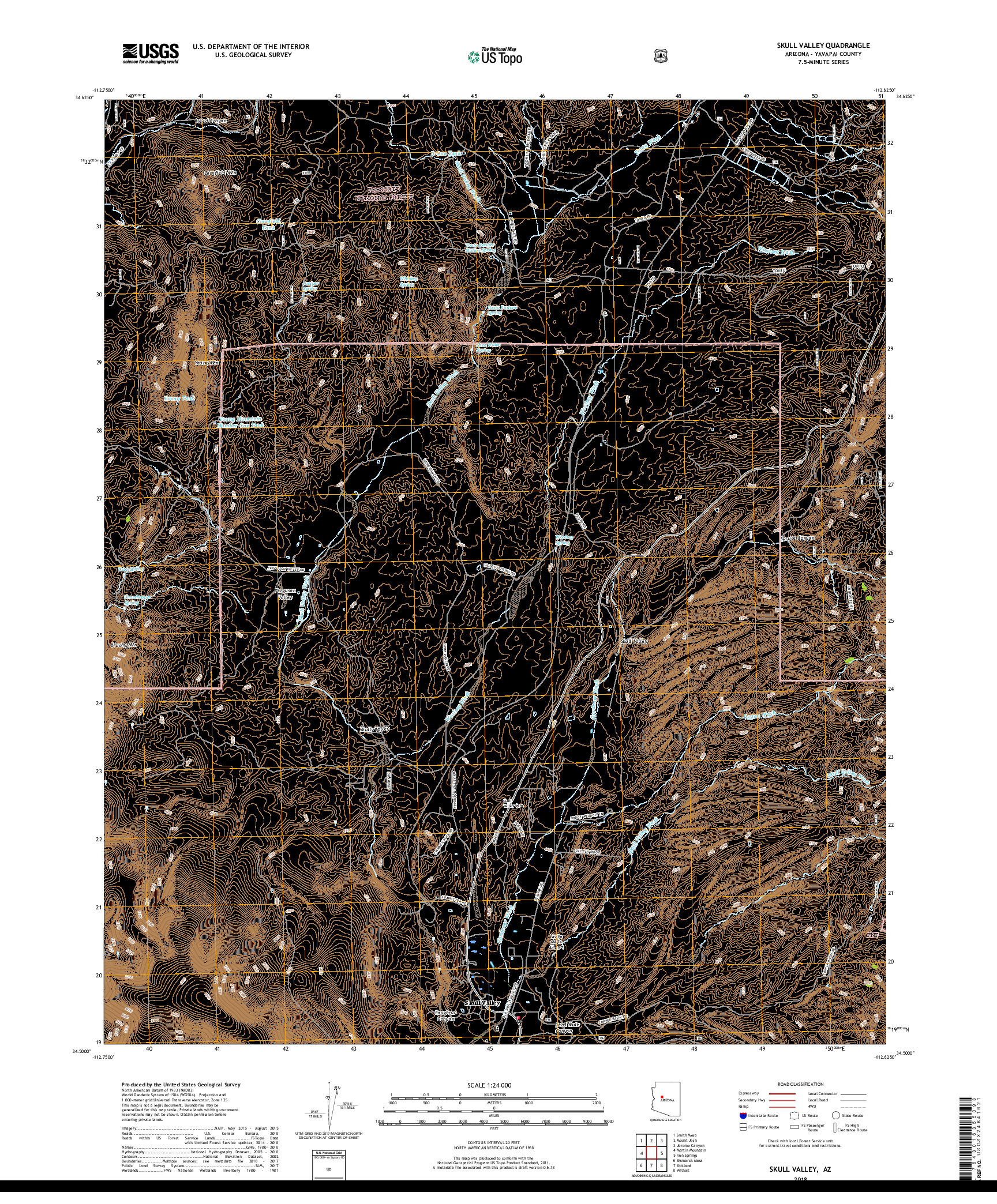 USGS US TOPO 7.5-MINUTE MAP FOR SKULL VALLEY, AZ 2018