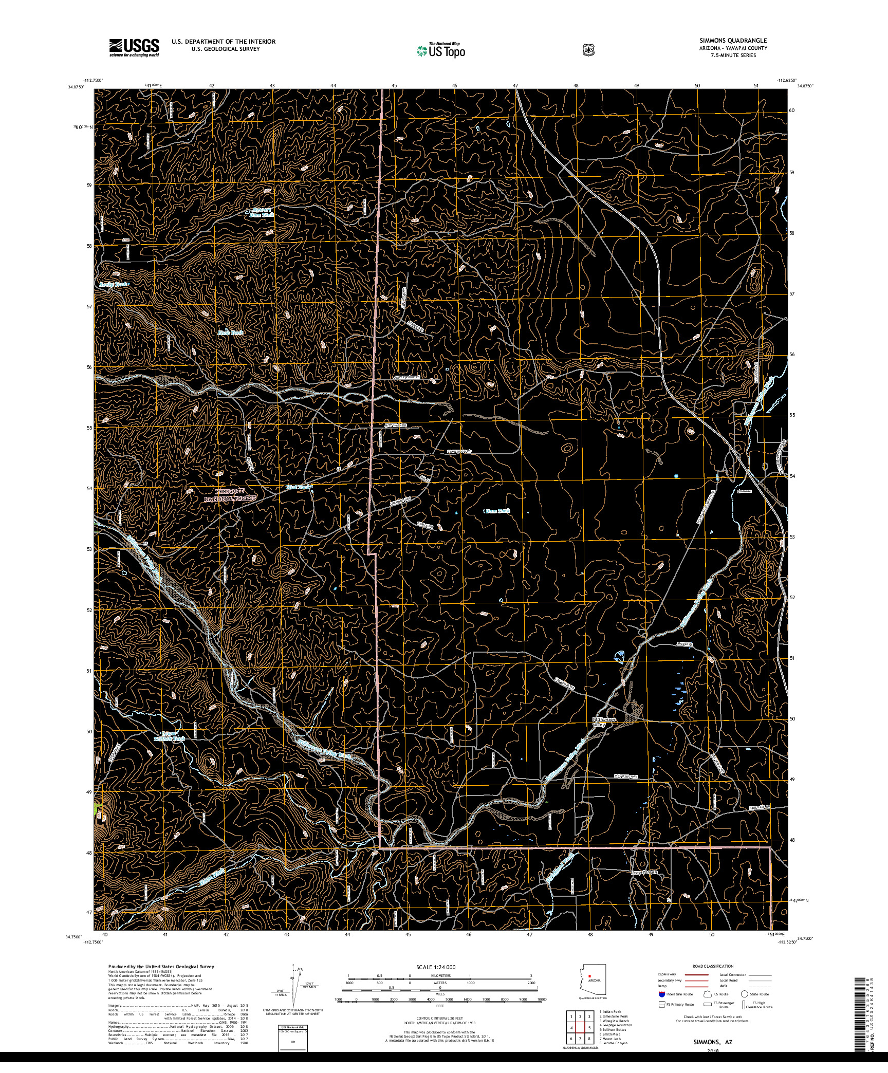 USGS US TOPO 7.5-MINUTE MAP FOR SIMMONS, AZ 2018