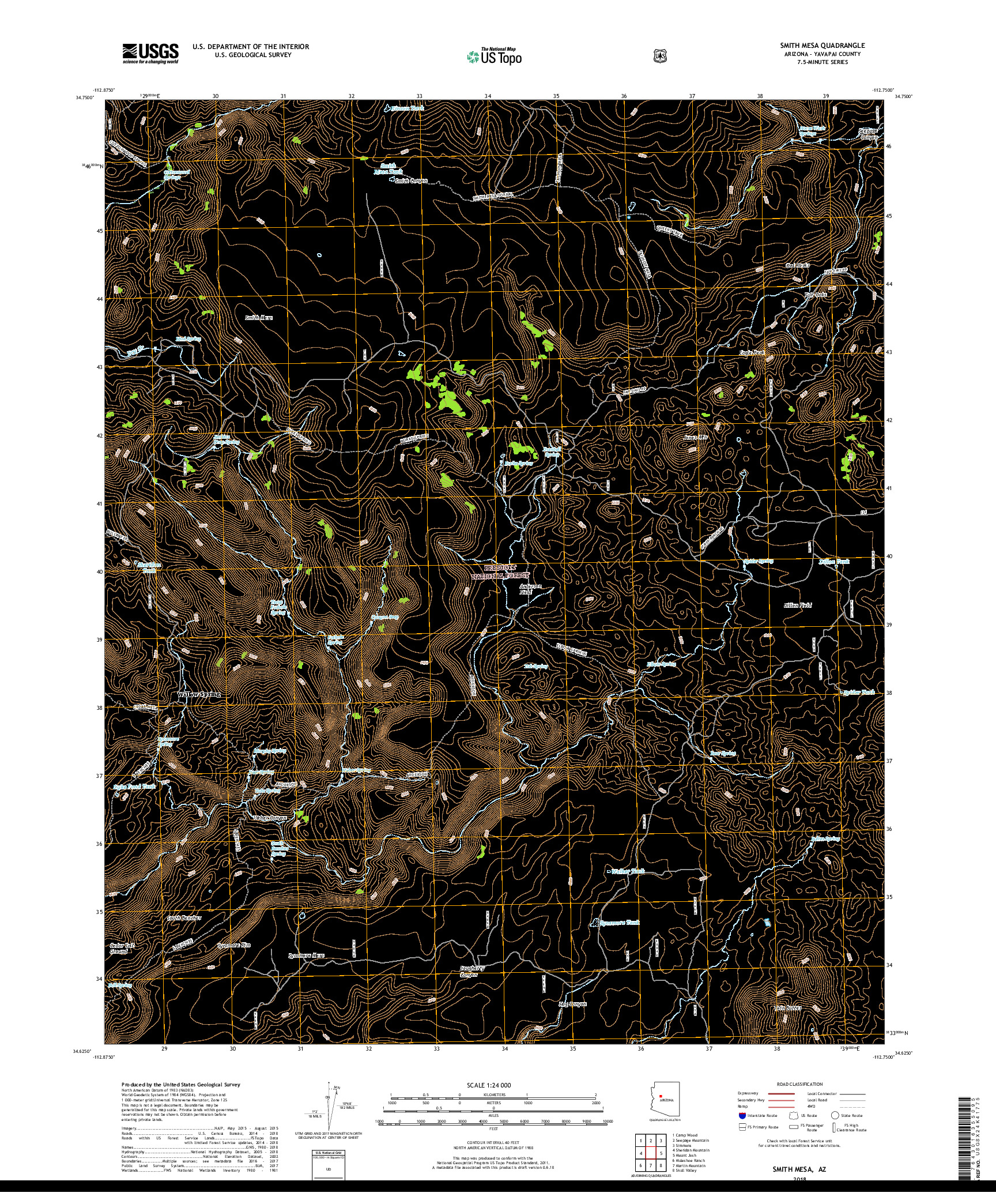 USGS US TOPO 7.5-MINUTE MAP FOR SMITH MESA, AZ 2018