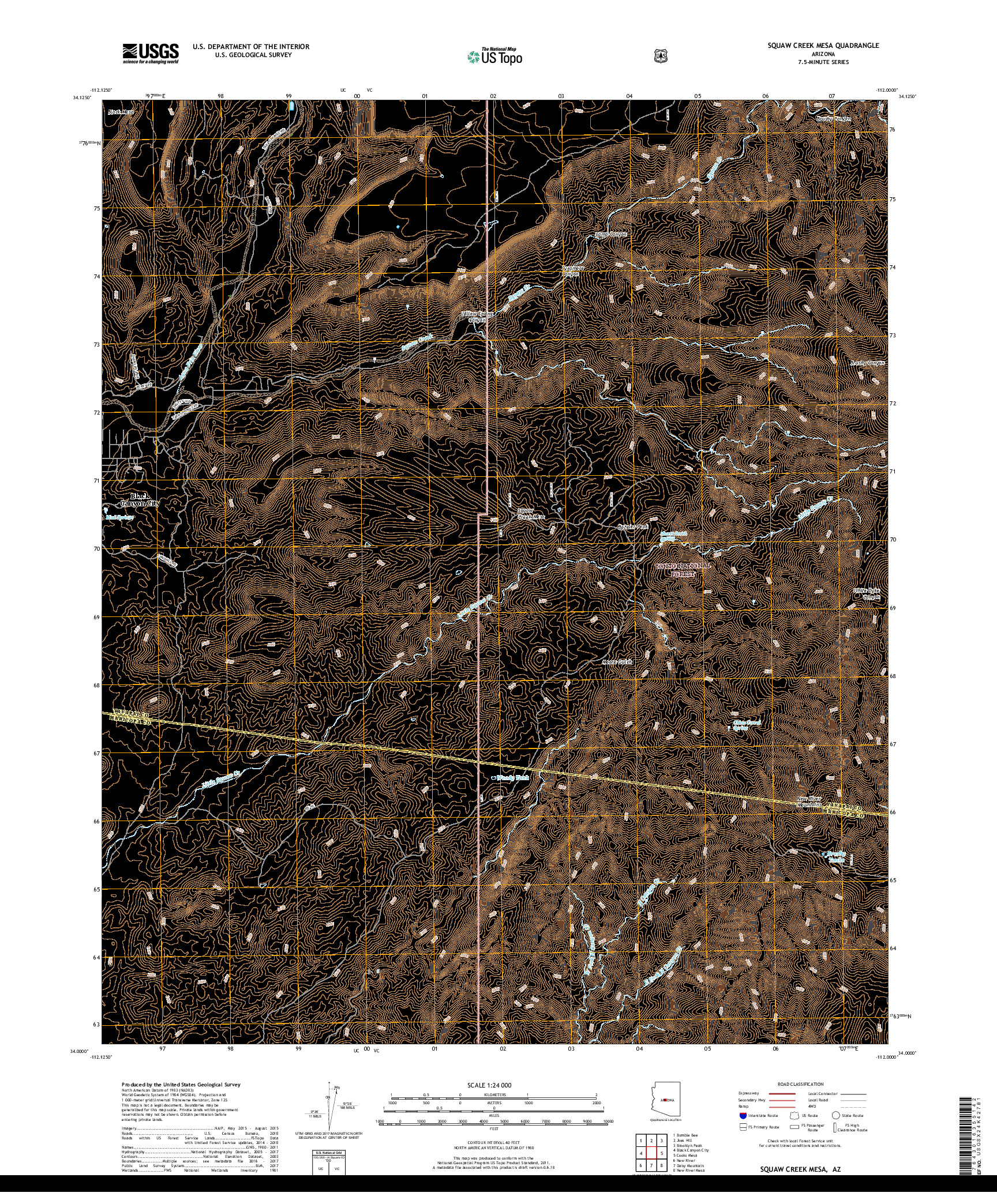 USGS US TOPO 7.5-MINUTE MAP FOR SQUAW CREEK MESA, AZ 2018