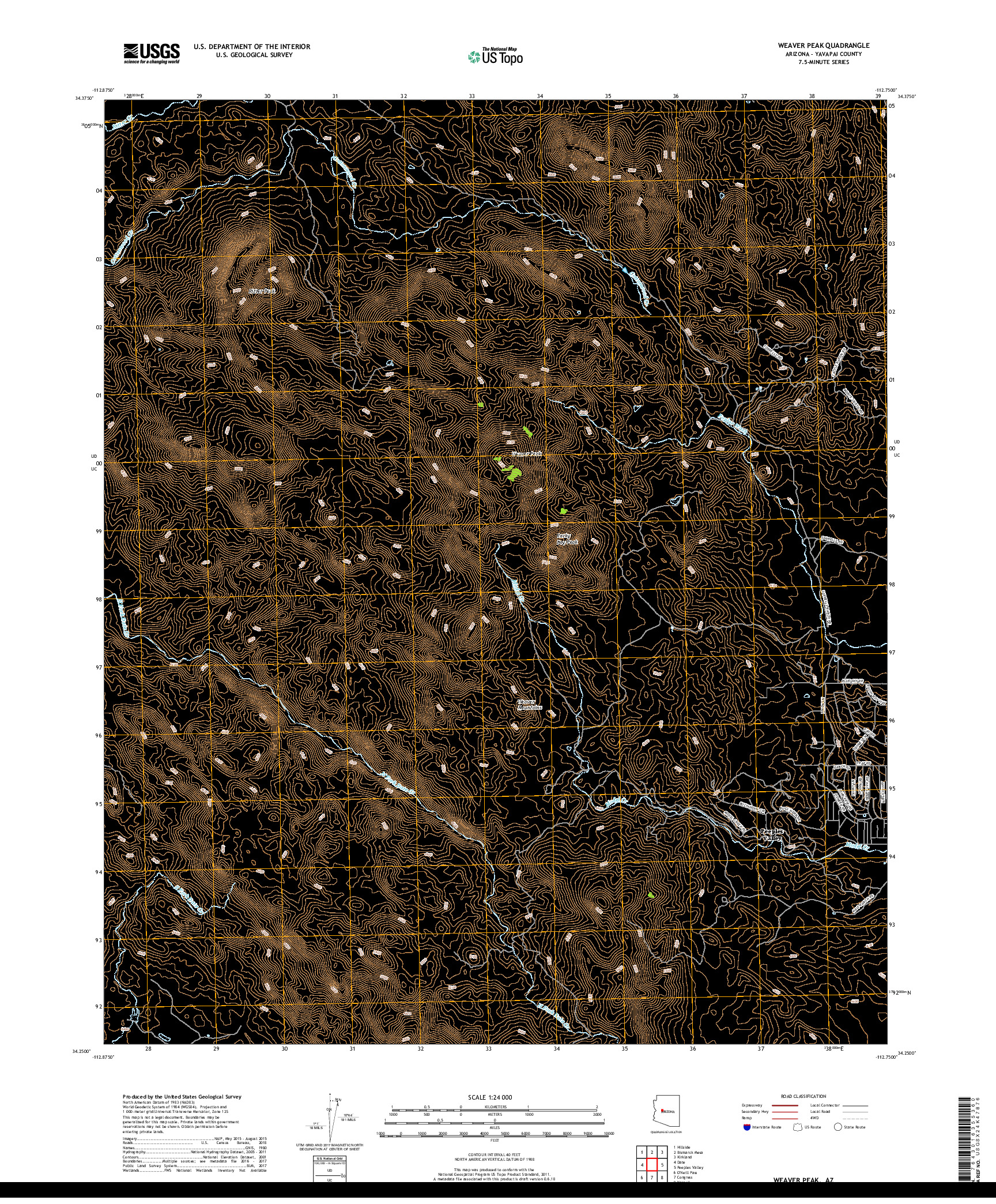 USGS US TOPO 7.5-MINUTE MAP FOR WEAVER PEAK, AZ 2018