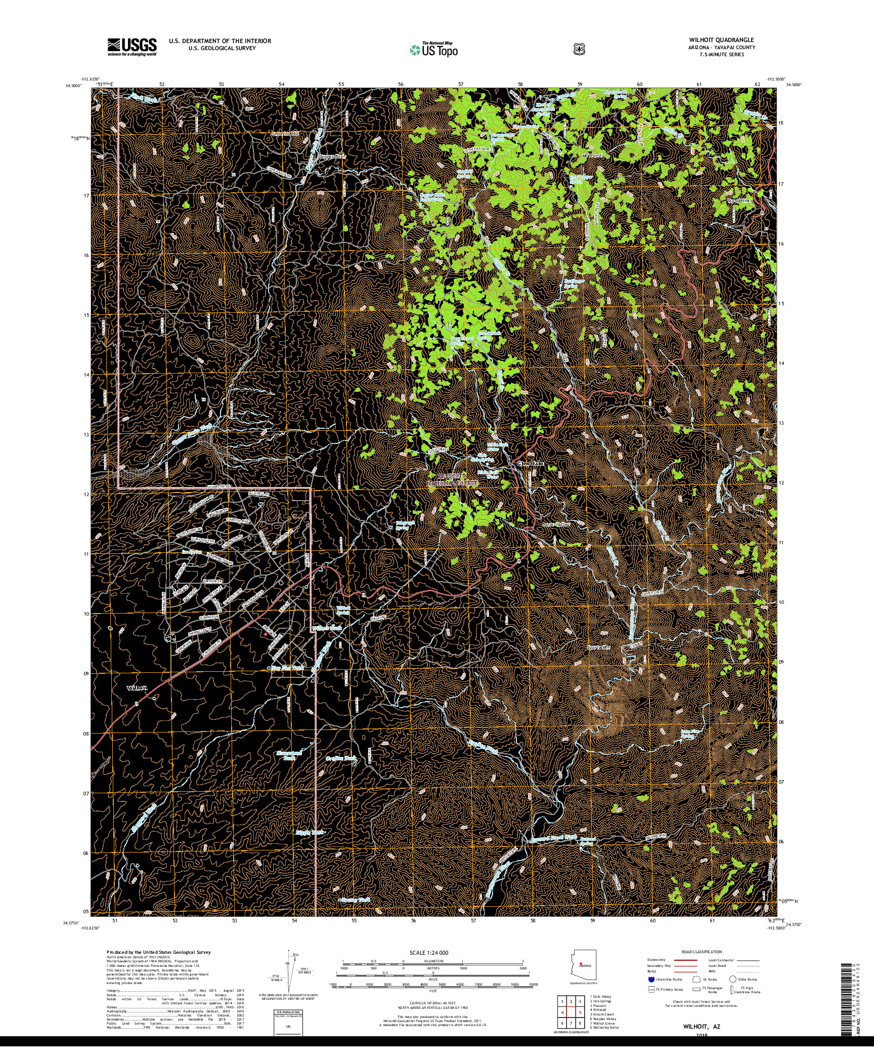 USGS US TOPO 7.5-MINUTE MAP FOR WILHOIT, AZ 2018