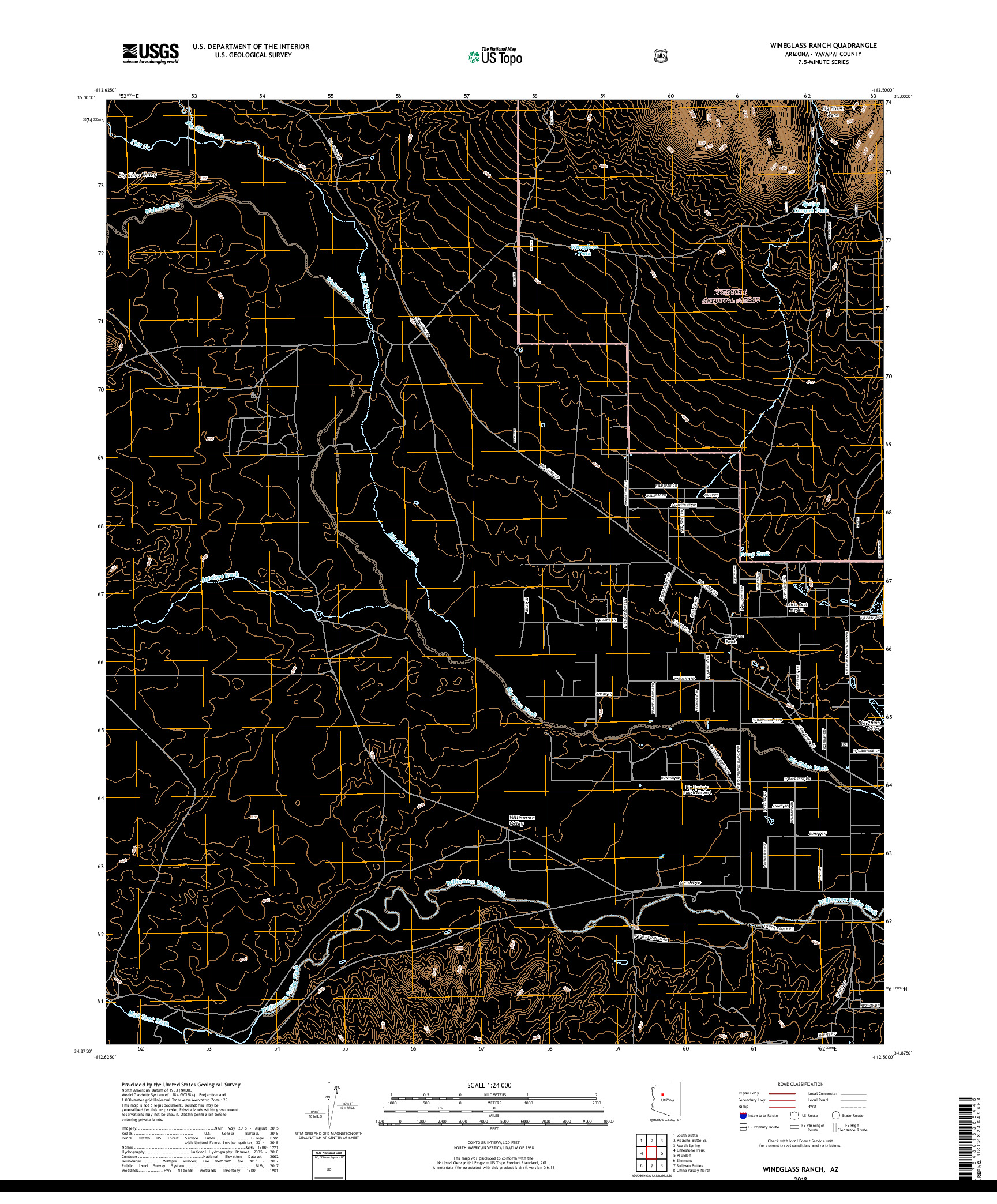 USGS US TOPO 7.5-MINUTE MAP FOR WINEGLASS RANCH, AZ 2018