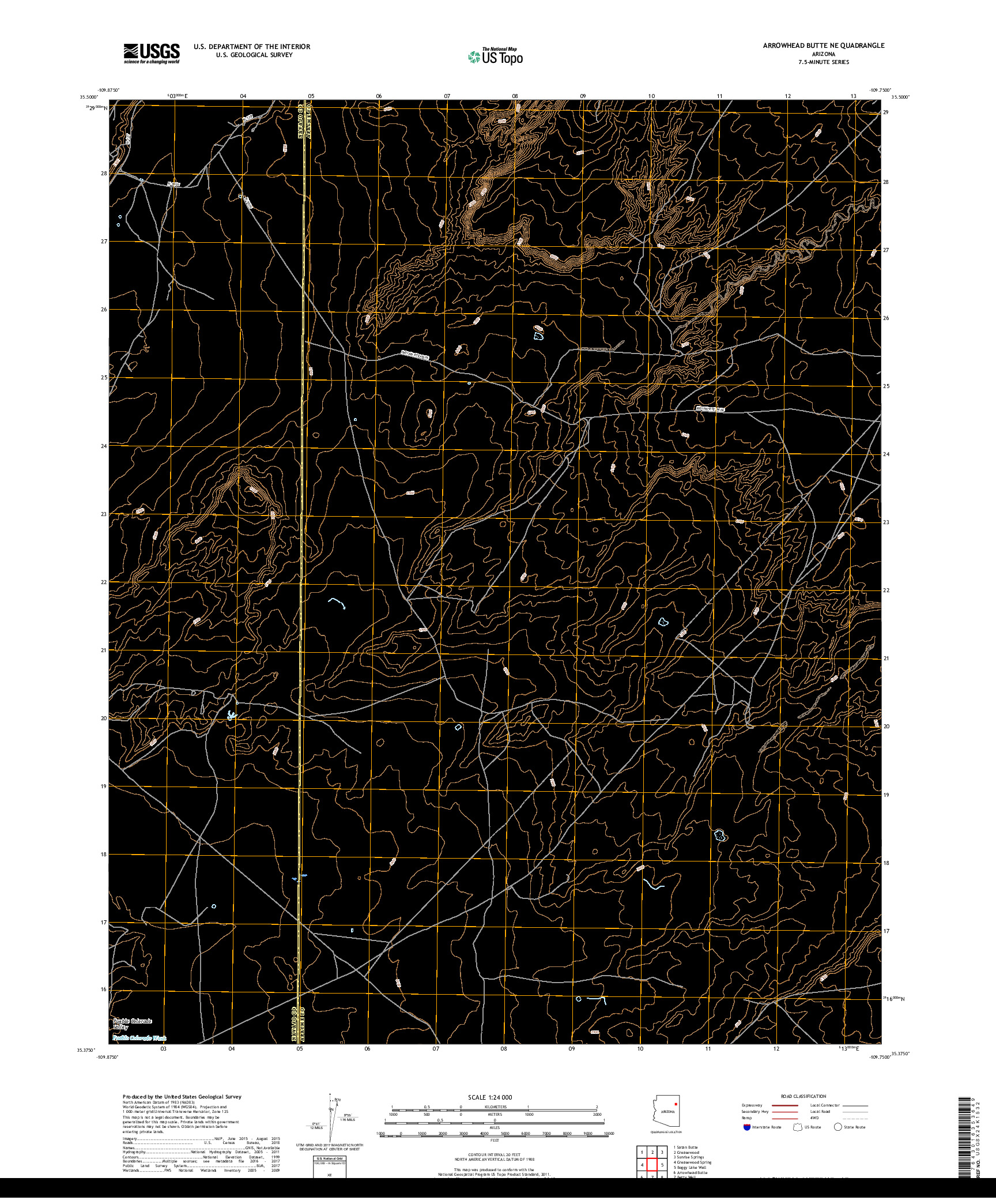 USGS US TOPO 7.5-MINUTE MAP FOR ARROWHEAD BUTTE NE, AZ 2018