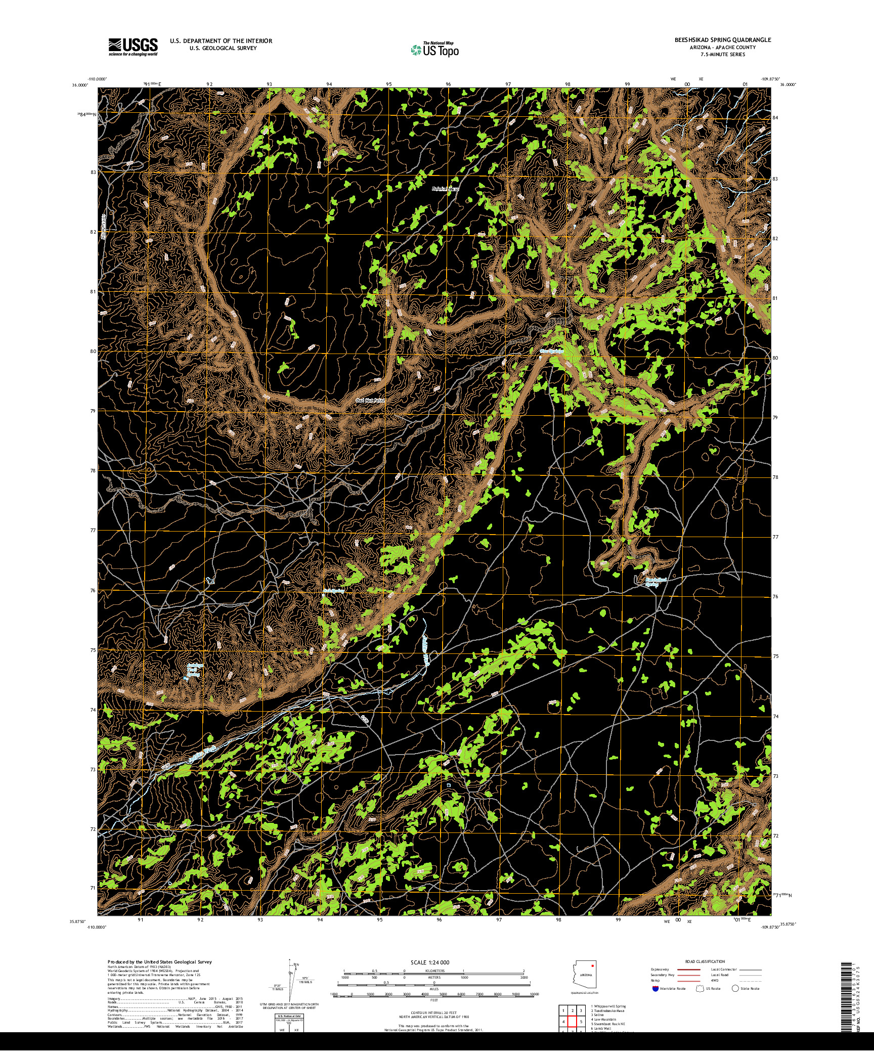 USGS US TOPO 7.5-MINUTE MAP FOR BEESHSIKAD SPRING, AZ 2018