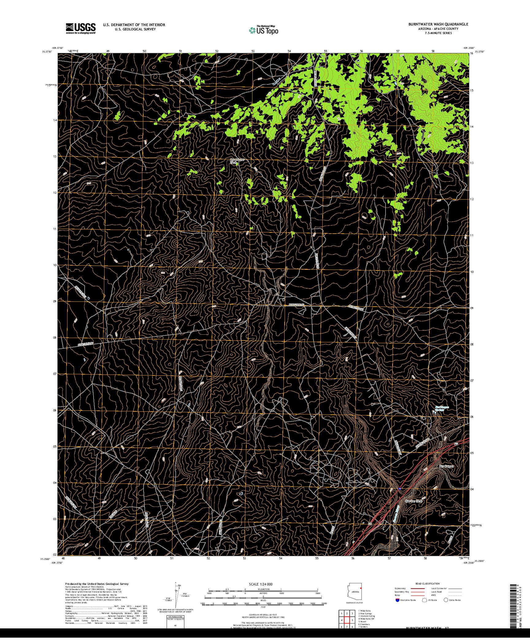 USGS US TOPO 7.5-MINUTE MAP FOR BURNTWATER WASH, AZ 2018