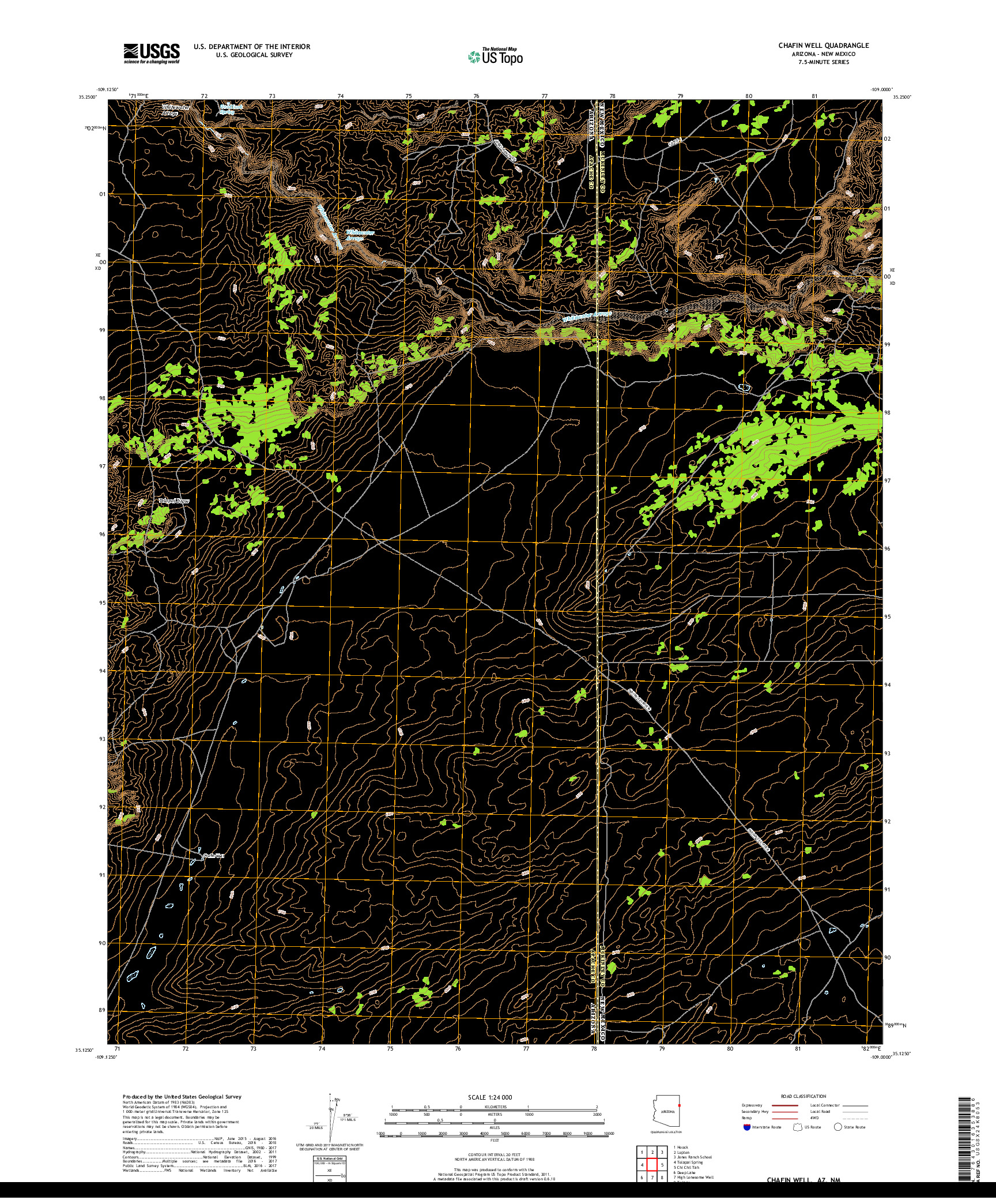 USGS US TOPO 7.5-MINUTE MAP FOR CHAFIN WELL, AZ,NM 2018