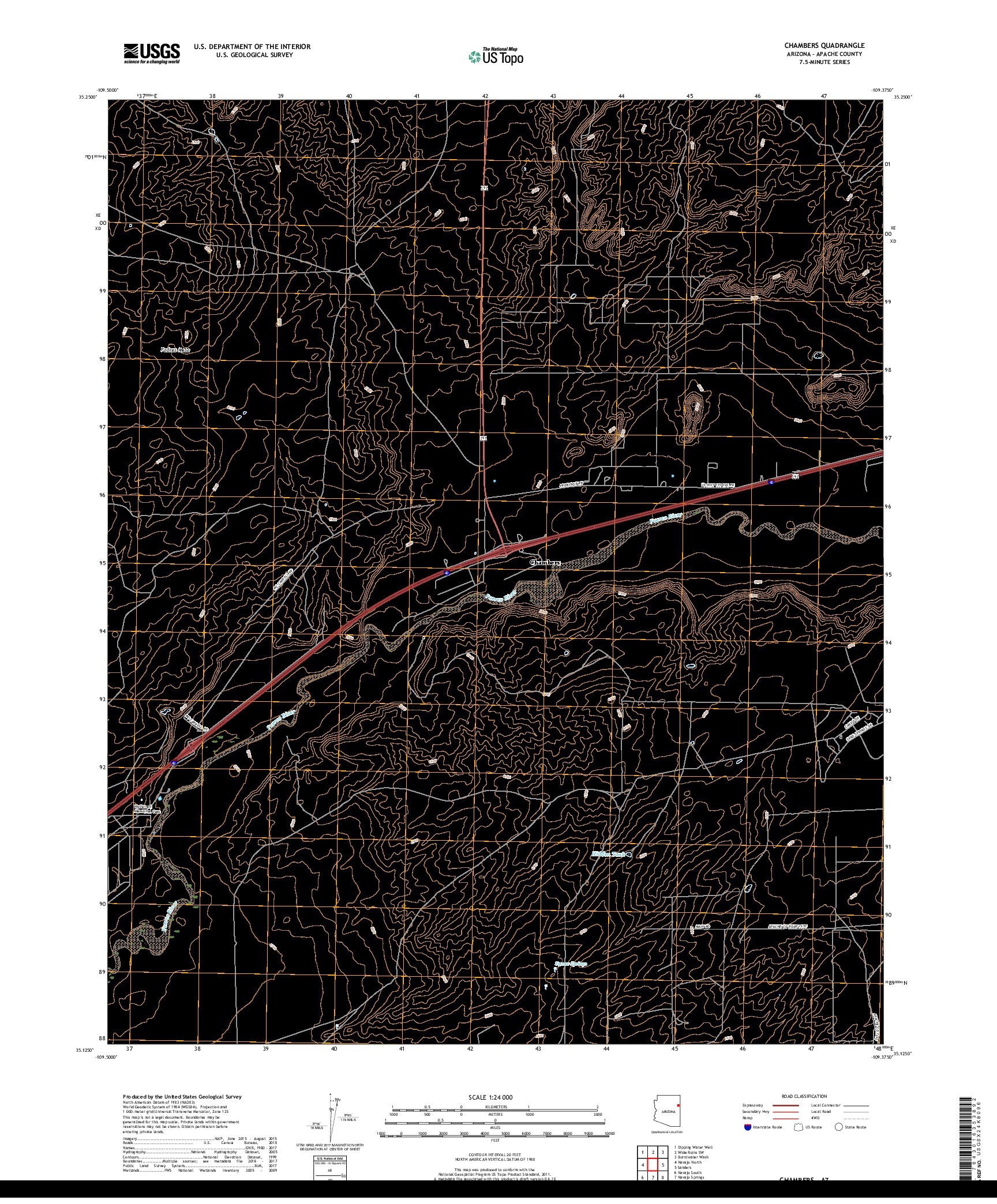 USGS US TOPO 7.5-MINUTE MAP FOR CHAMBERS, AZ 2018