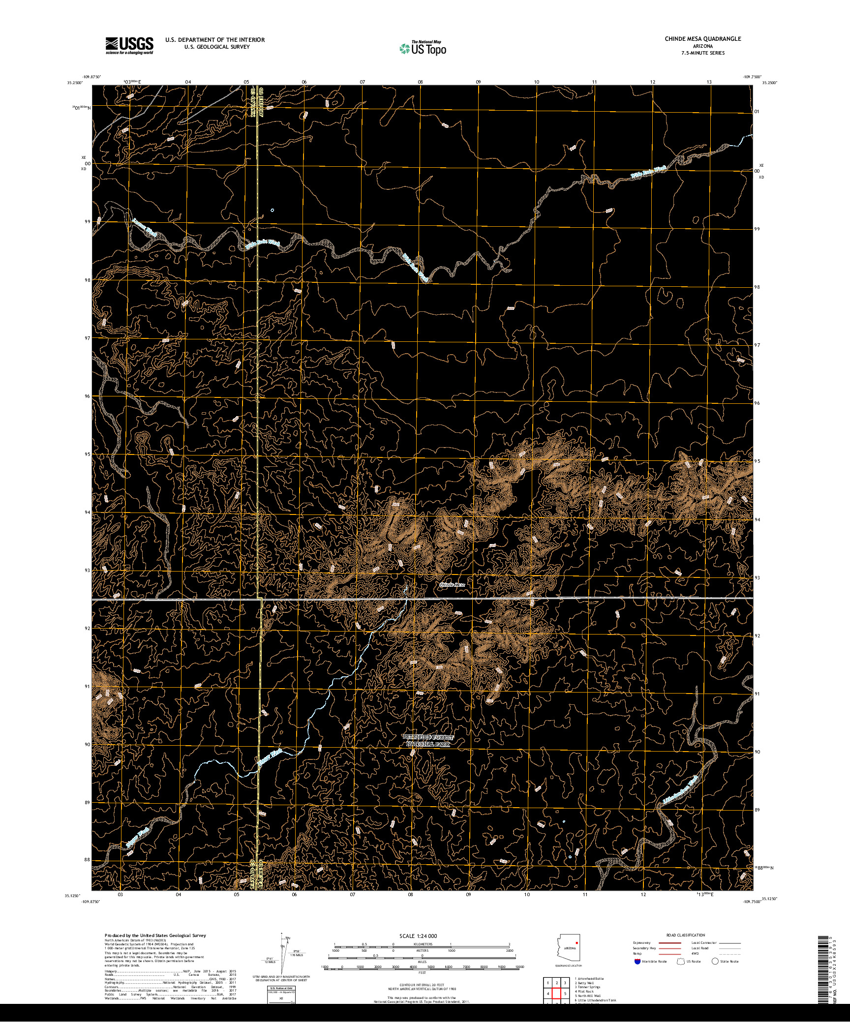 USGS US TOPO 7.5-MINUTE MAP FOR CHINDE MESA, AZ 2018