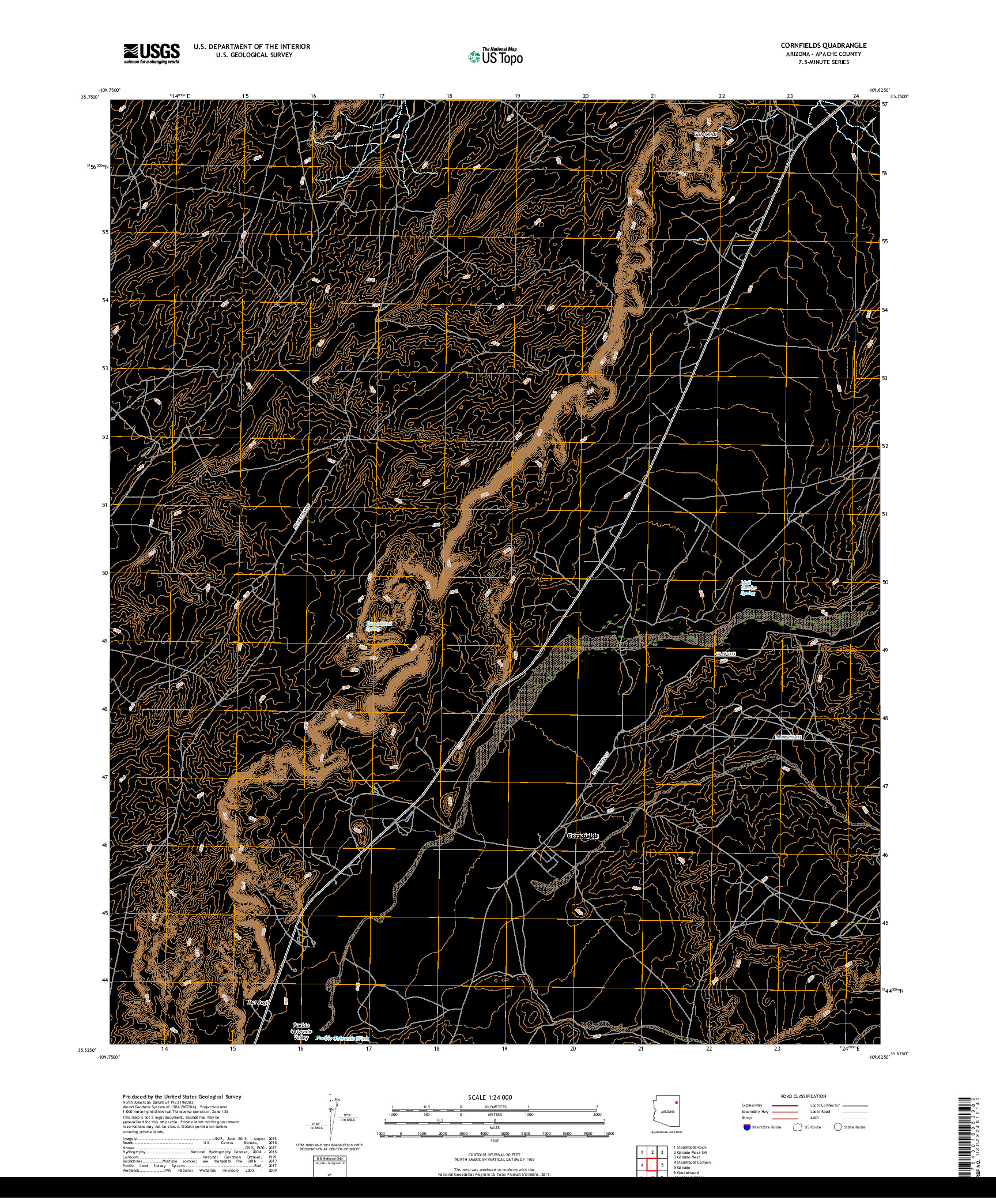 USGS US TOPO 7.5-MINUTE MAP FOR CORNFIELDS, AZ 2018