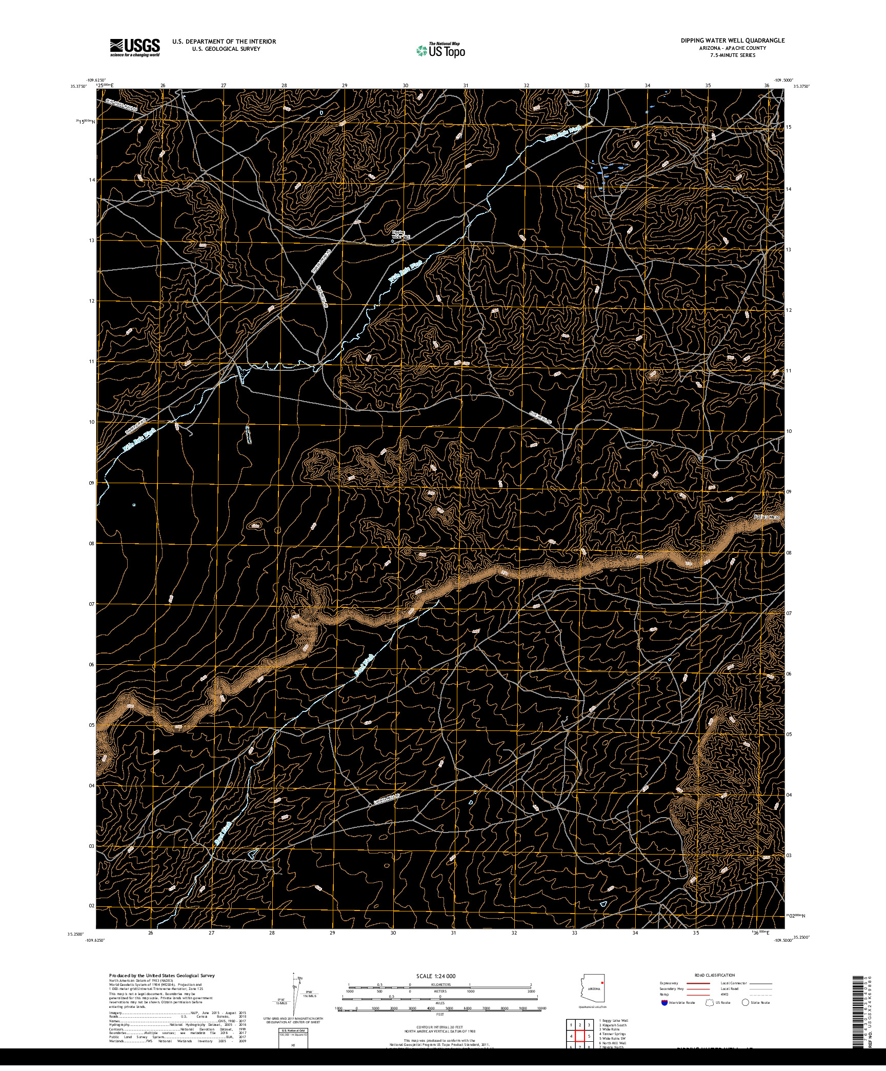 USGS US TOPO 7.5-MINUTE MAP FOR DIPPING WATER WELL, AZ 2018