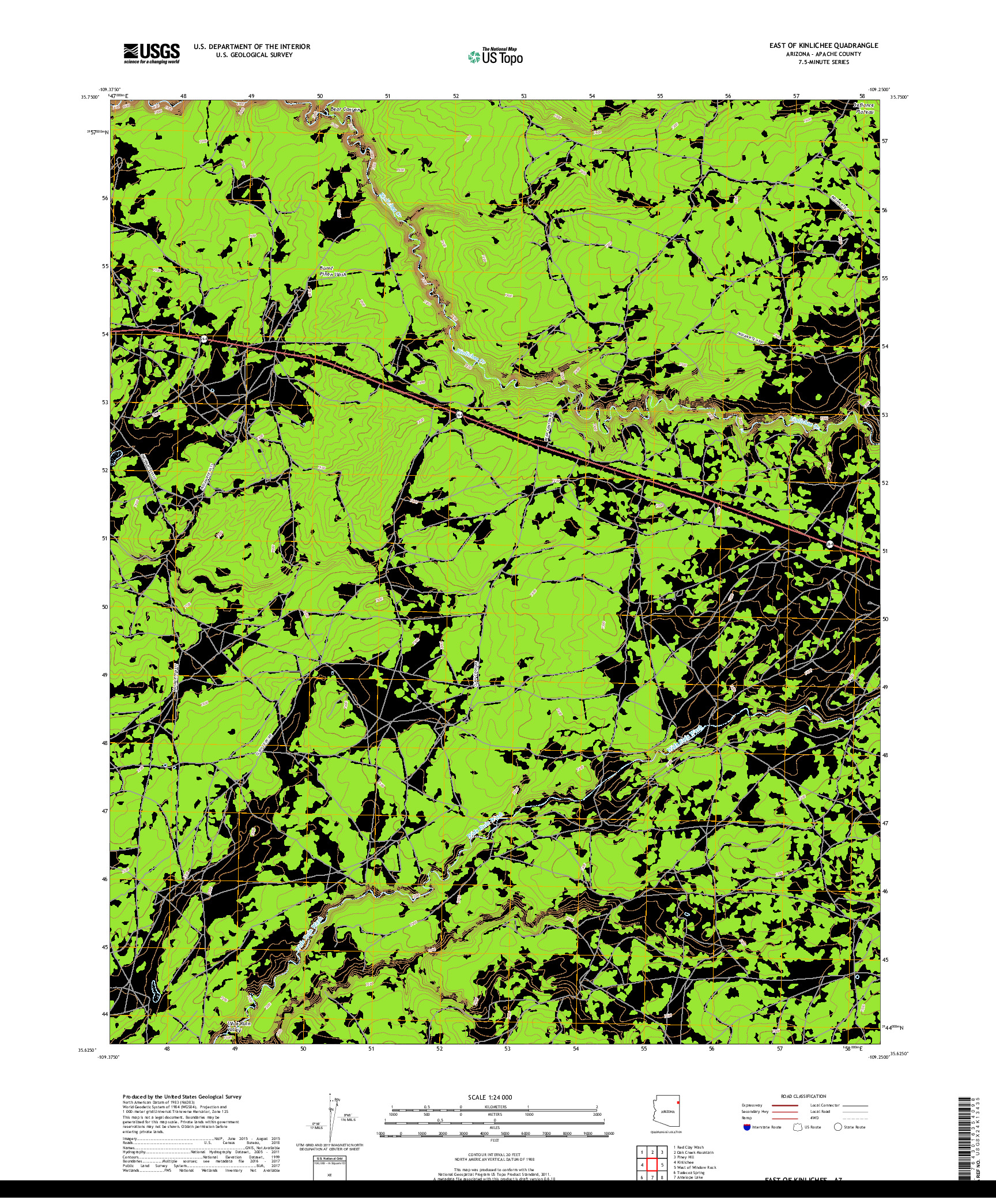 USGS US TOPO 7.5-MINUTE MAP FOR EAST OF KINLICHEE, AZ 2018