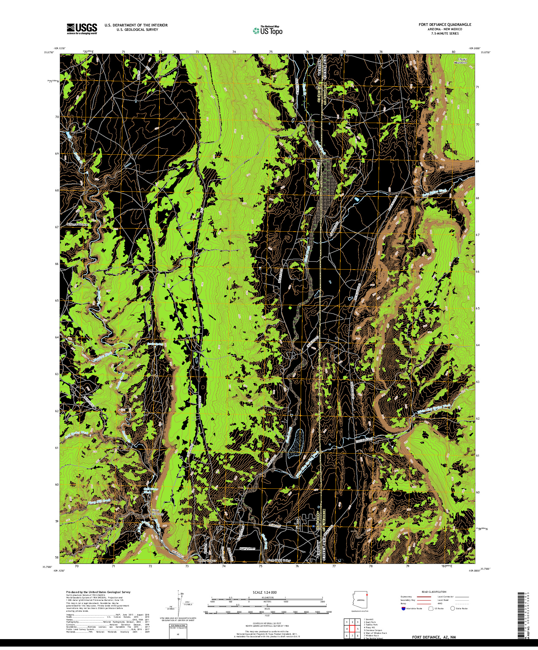 USGS US TOPO 7.5-MINUTE MAP FOR FORT DEFIANCE, AZ,NM 2018