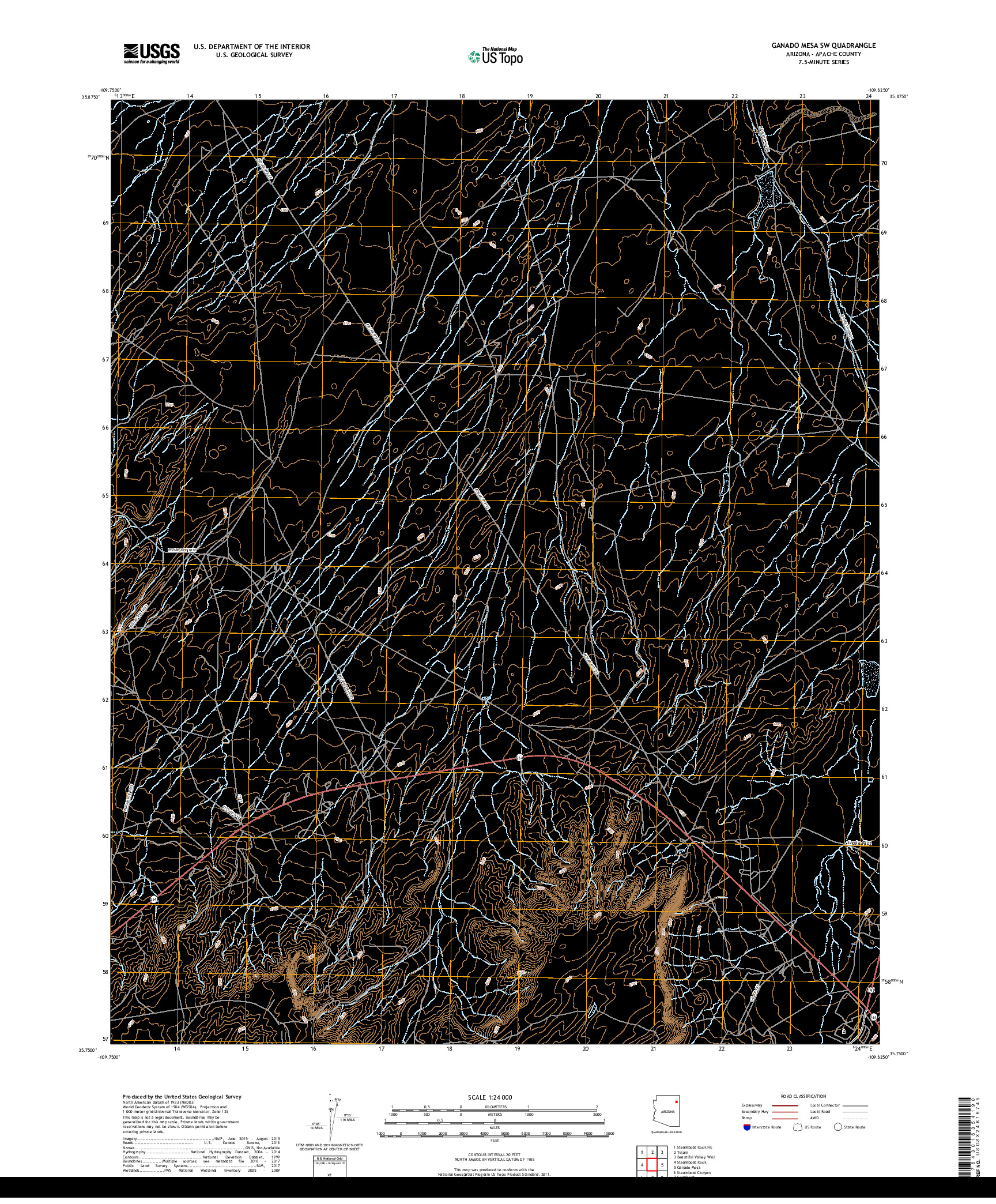 USGS US TOPO 7.5-MINUTE MAP FOR GANADO MESA SW, AZ 2018