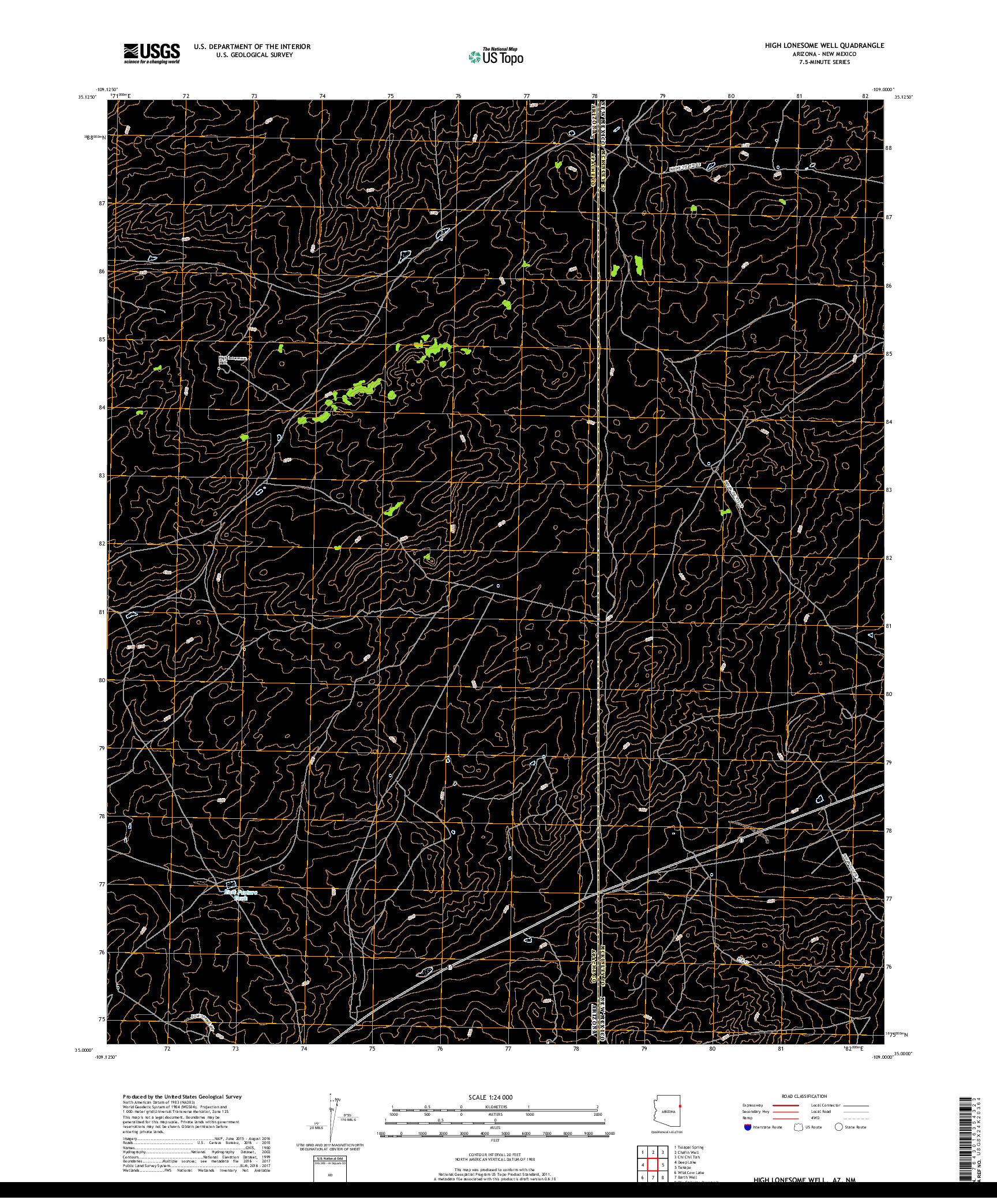 USGS US TOPO 7.5-MINUTE MAP FOR HIGH LONESOME WELL, AZ,NM 2018