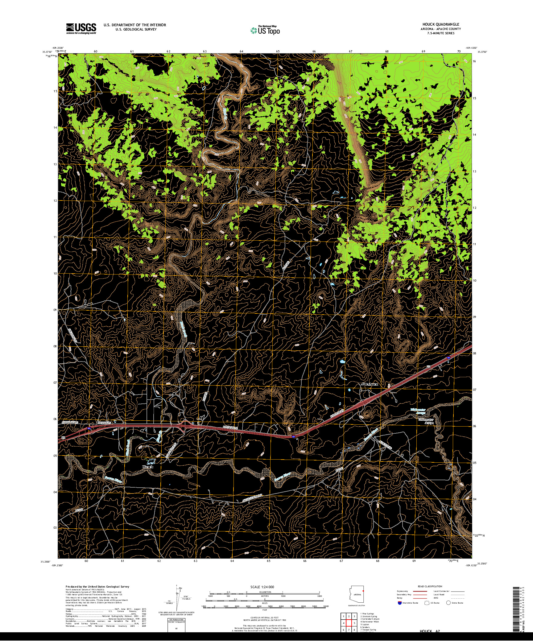 USGS US TOPO 7.5-MINUTE MAP FOR HOUCK, AZ 2018