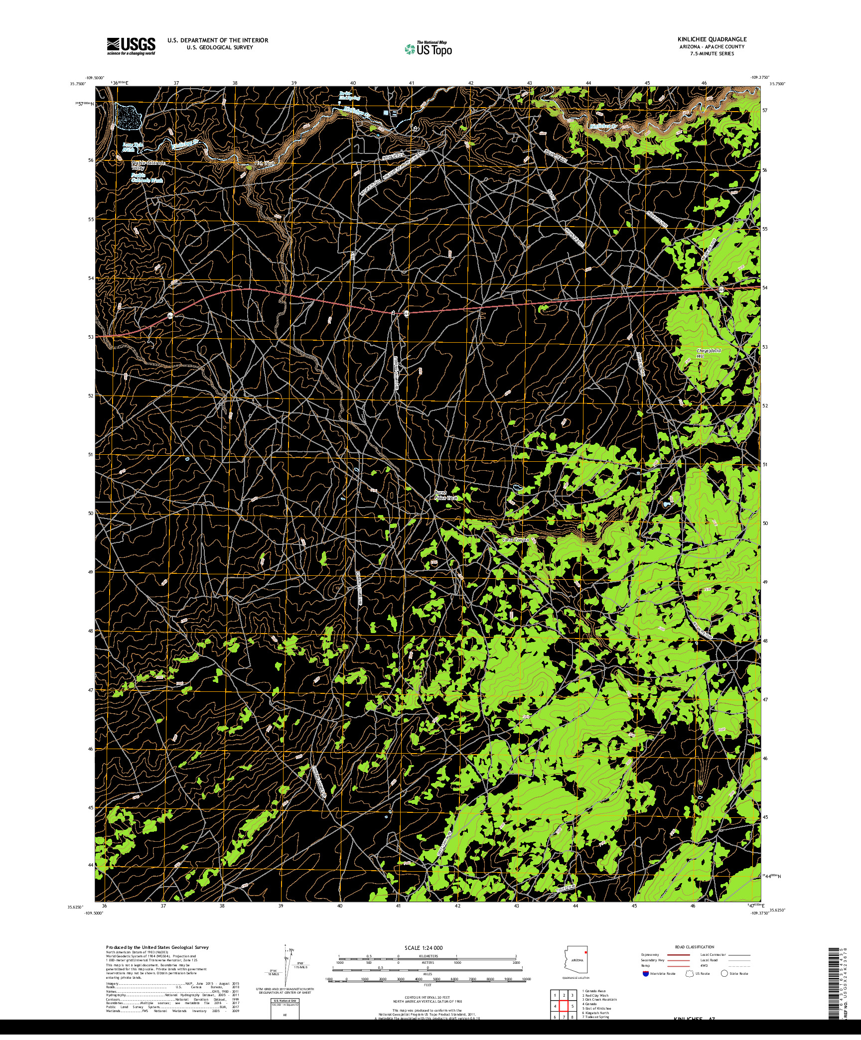 USGS US TOPO 7.5-MINUTE MAP FOR KINLICHEE, AZ 2018