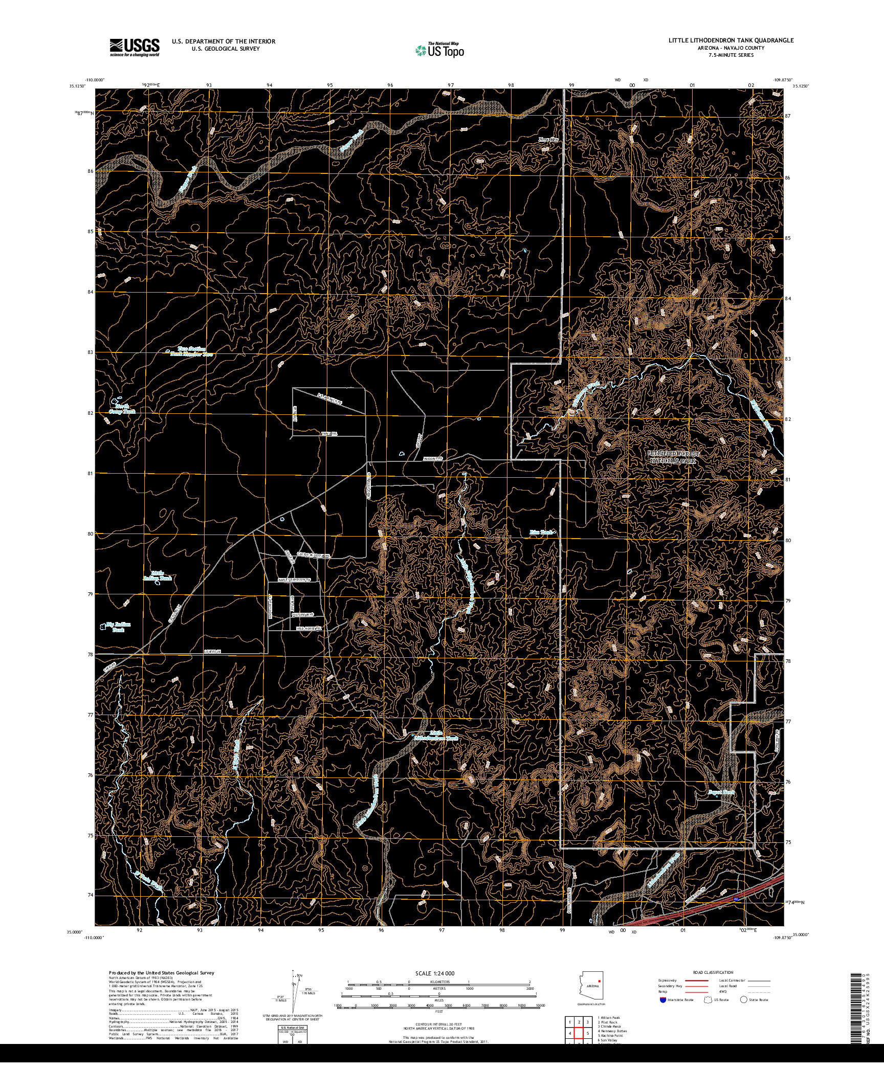 USGS US TOPO 7.5-MINUTE MAP FOR LITTLE LITHODENDRON TANK, AZ 2018